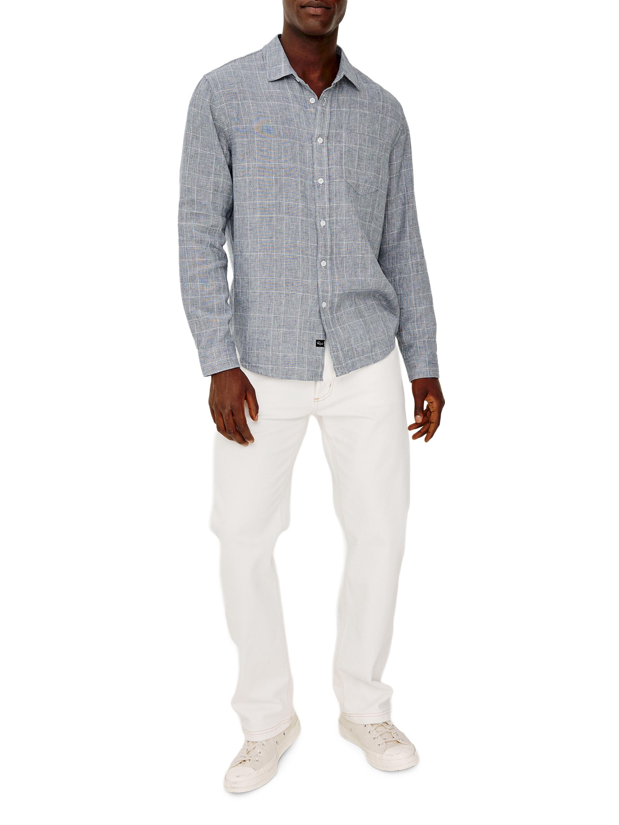 Rails Men's Gracy Plaid Linen-Cotton Shirt - Navy White | Thumbnail 2