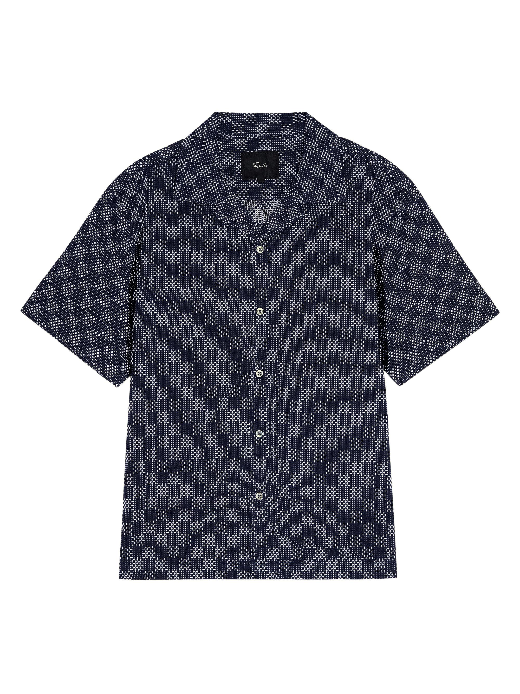 Rails Men's Kin Check Cotton Camp Shirt - Navy Sashiko