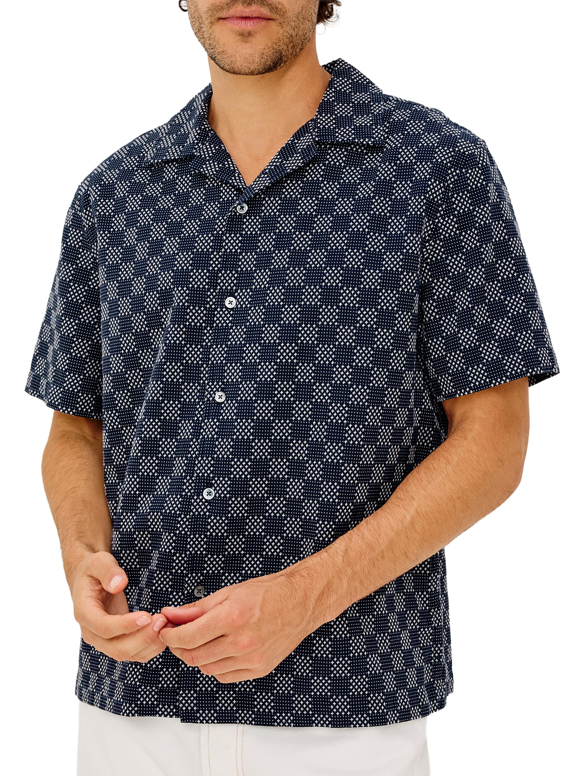 Rails Men's Kin Check Cotton Camp Shirt - Navy Sashiko | Thumbnail 3