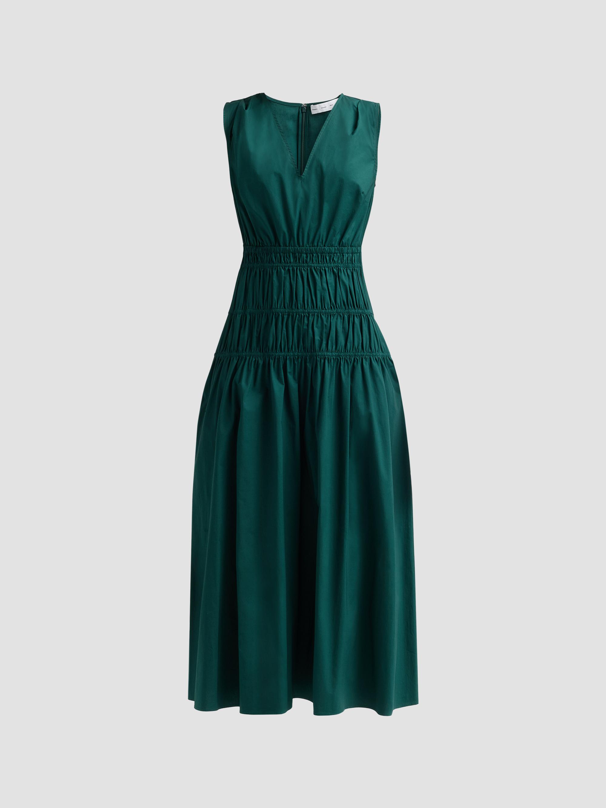 Proenza Schouler White Label Women's Loren Smocked Poplin Midi-Dress - Spruce | Thumbnail 6