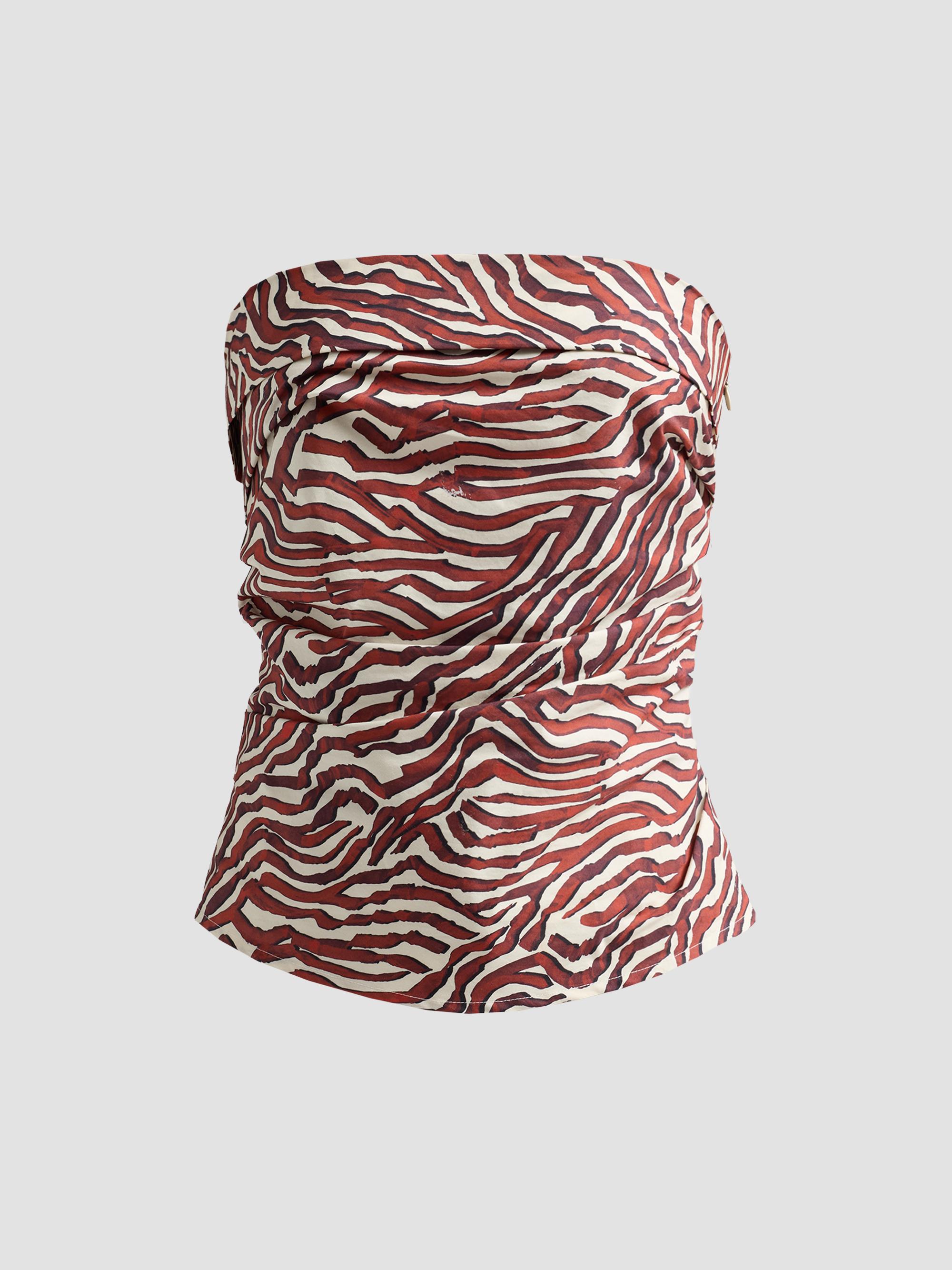 Proenza Schouler White Label Women's Maisy Coral-Print Poplin Strapless Top - Rust Cream Multi | Thumbnail 6