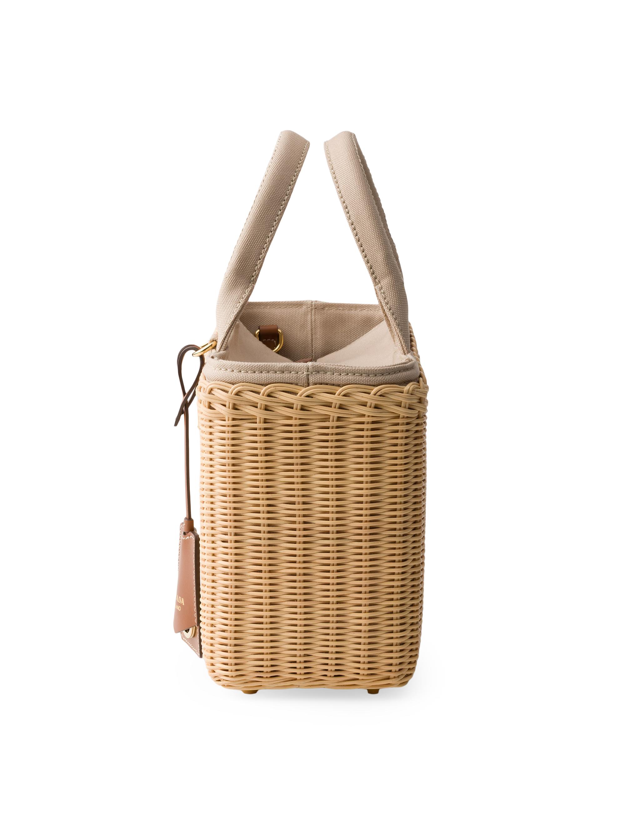 Prada Women's  Wicker and Canvas Tote Bag - Beige Khaki | Thumbnail 3