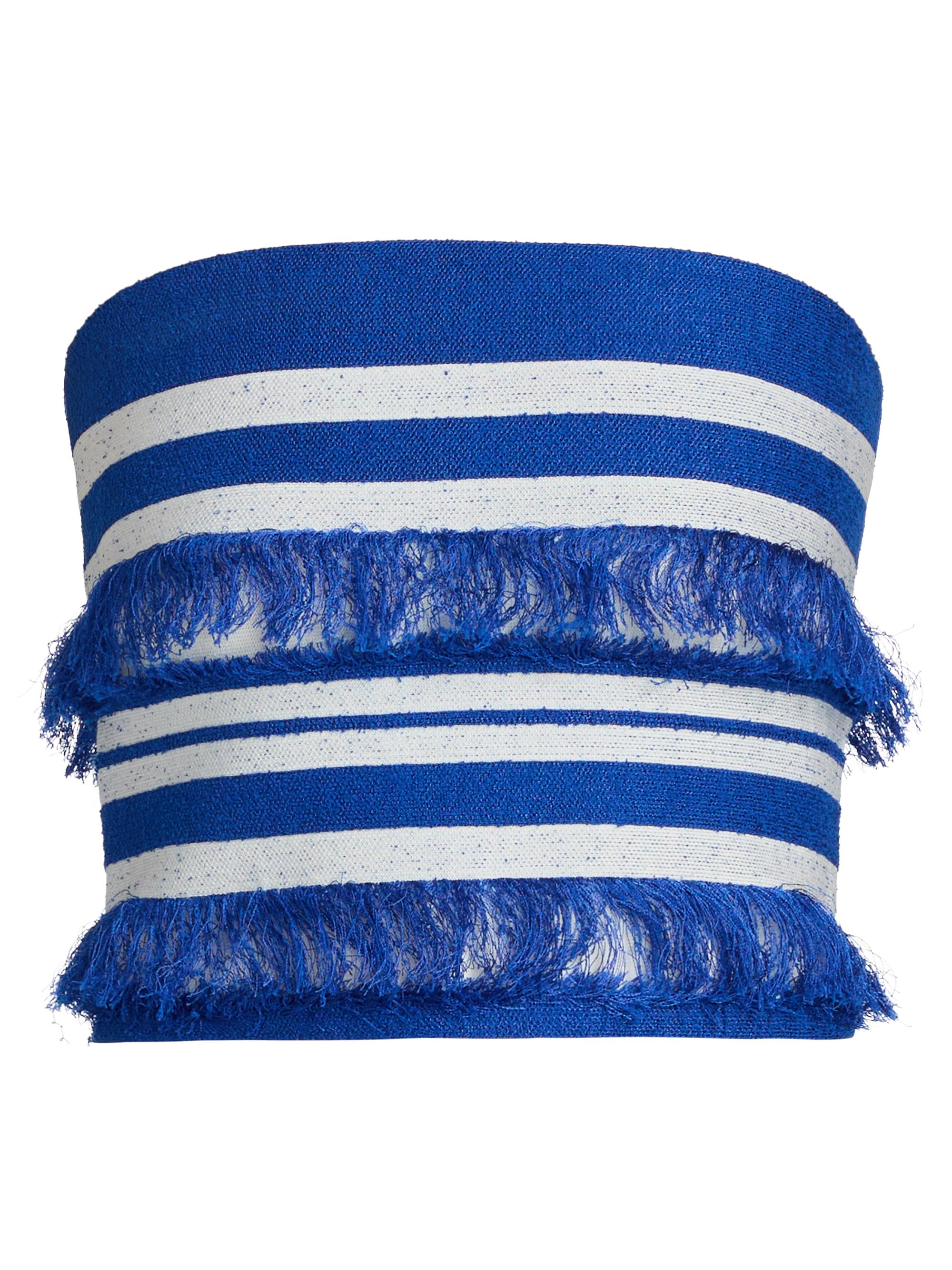 SIMKHAI Women's Cairo Striped Fringe Knit Tube Top - Royal Blue Stripe