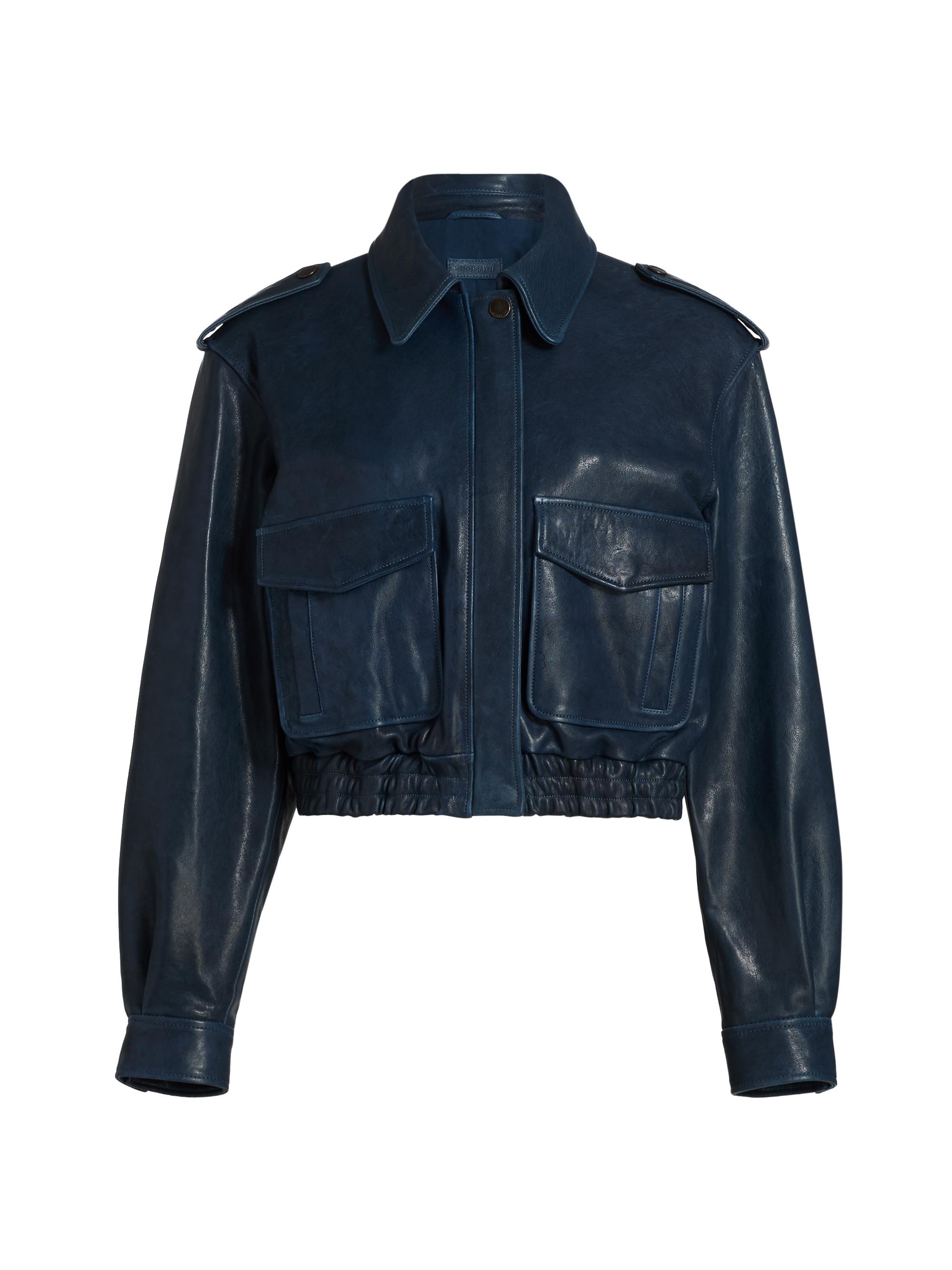 SIMKHAI Women's Roland Leather Crop Jacket - Dark Indigo