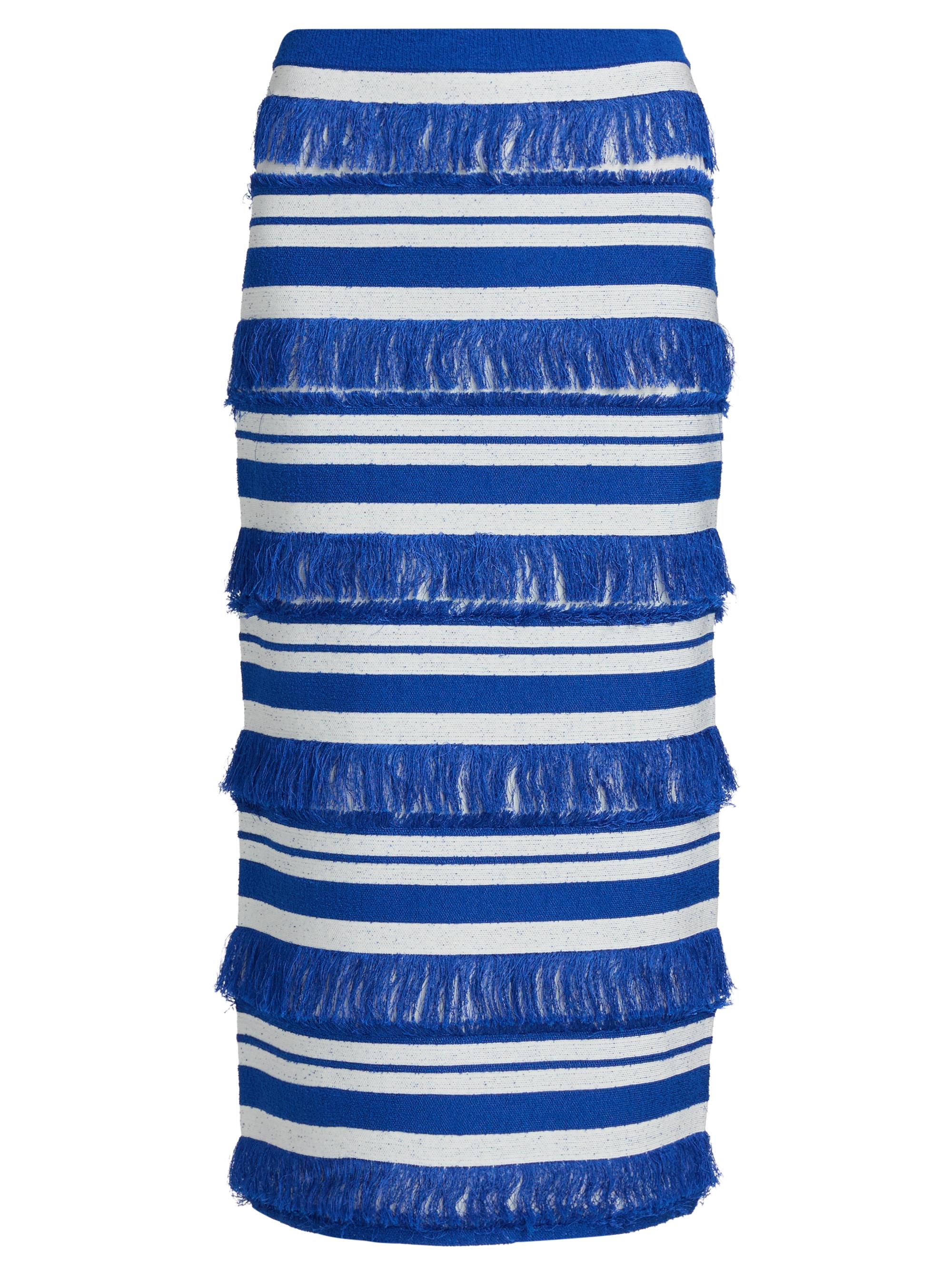 SIMKHAI Women's Lula Striped Knit Fringe Midi-Skirt - Royal Blue Stripe