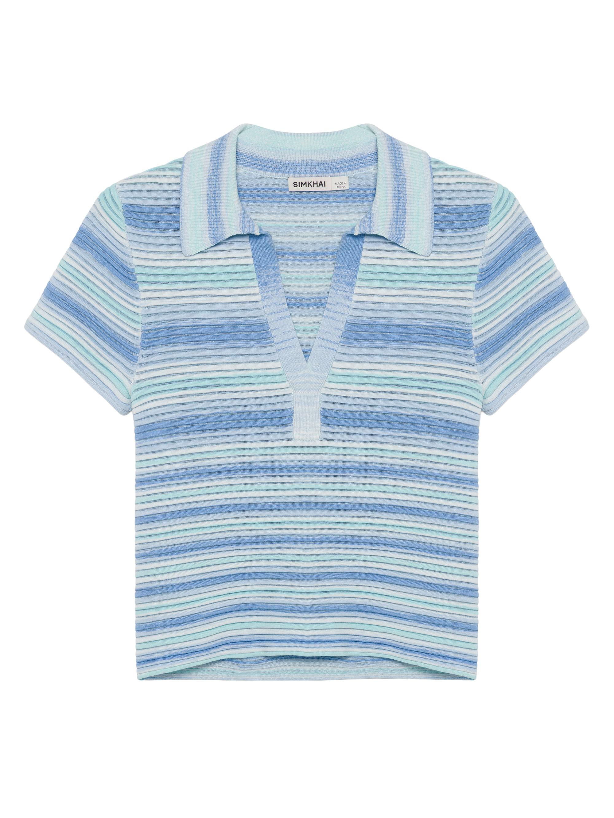 SIMKHAI Women's Paxton Striped Knit Polo Shirt - Periwinkle Multi