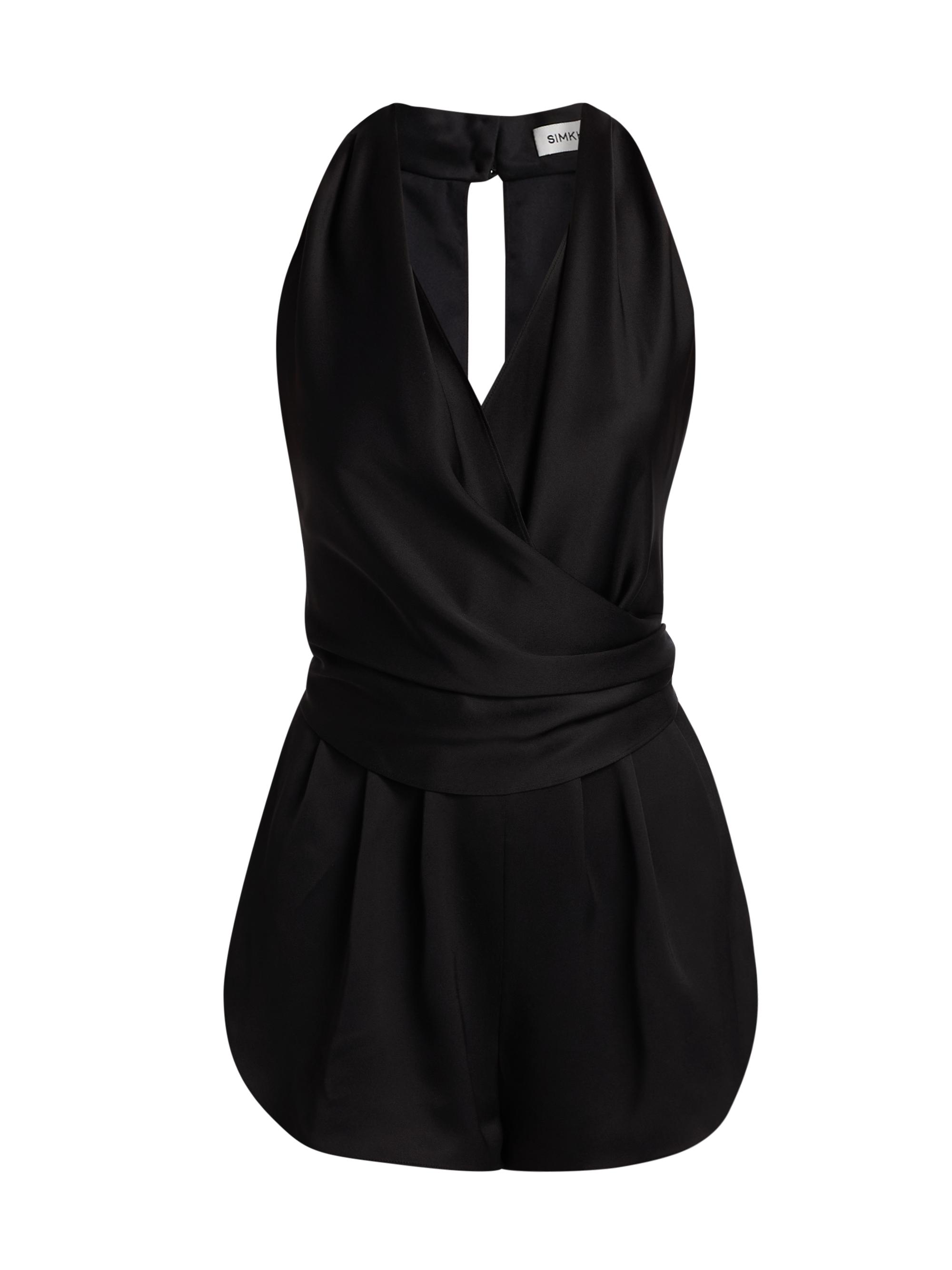 SIMKHAI Women's Halia Draped Satin Romper - Black