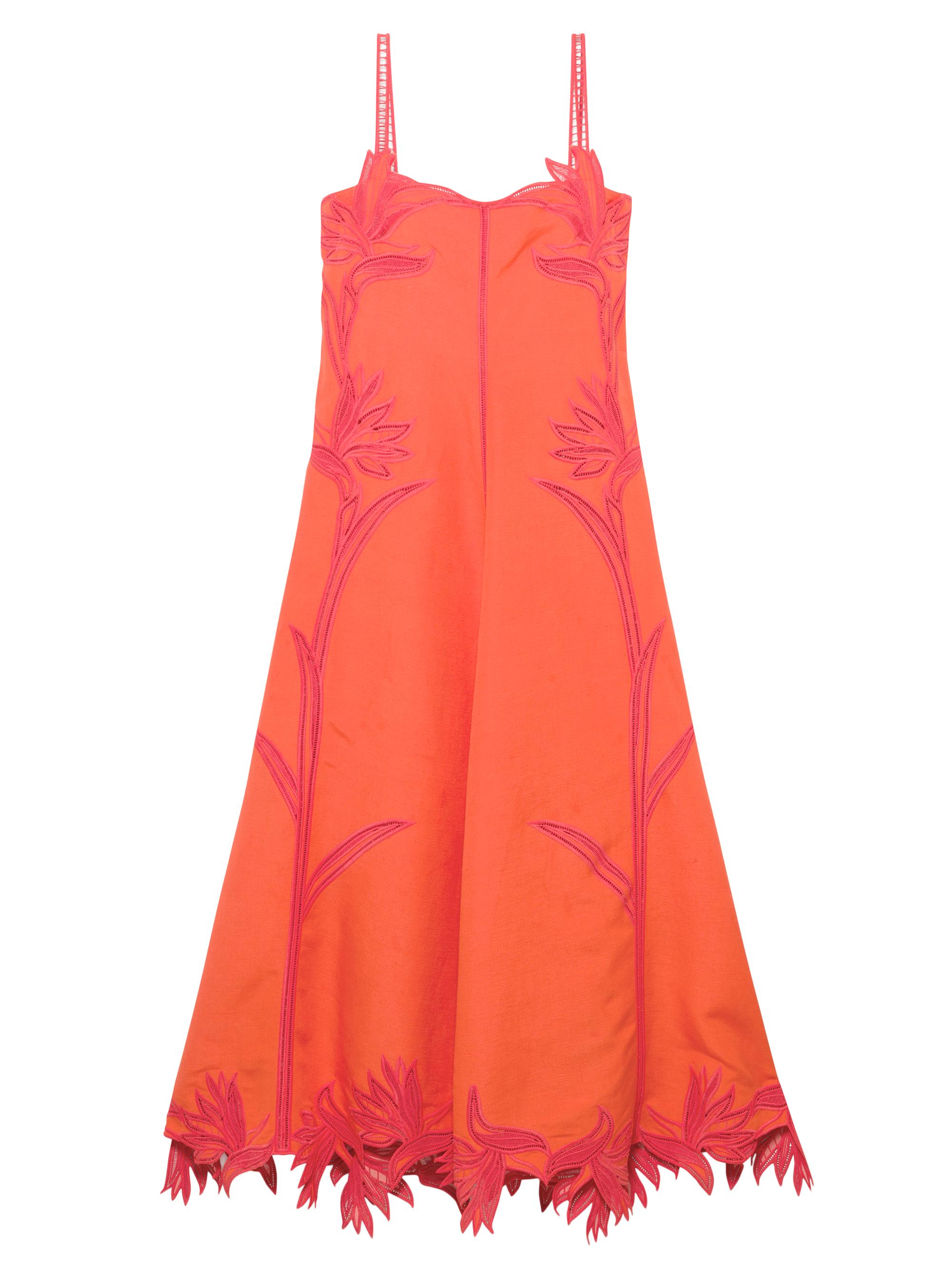 SIMKHAI Women's Ellery Floral Embroidered Linen-Blend Midi-Dress - Lobster