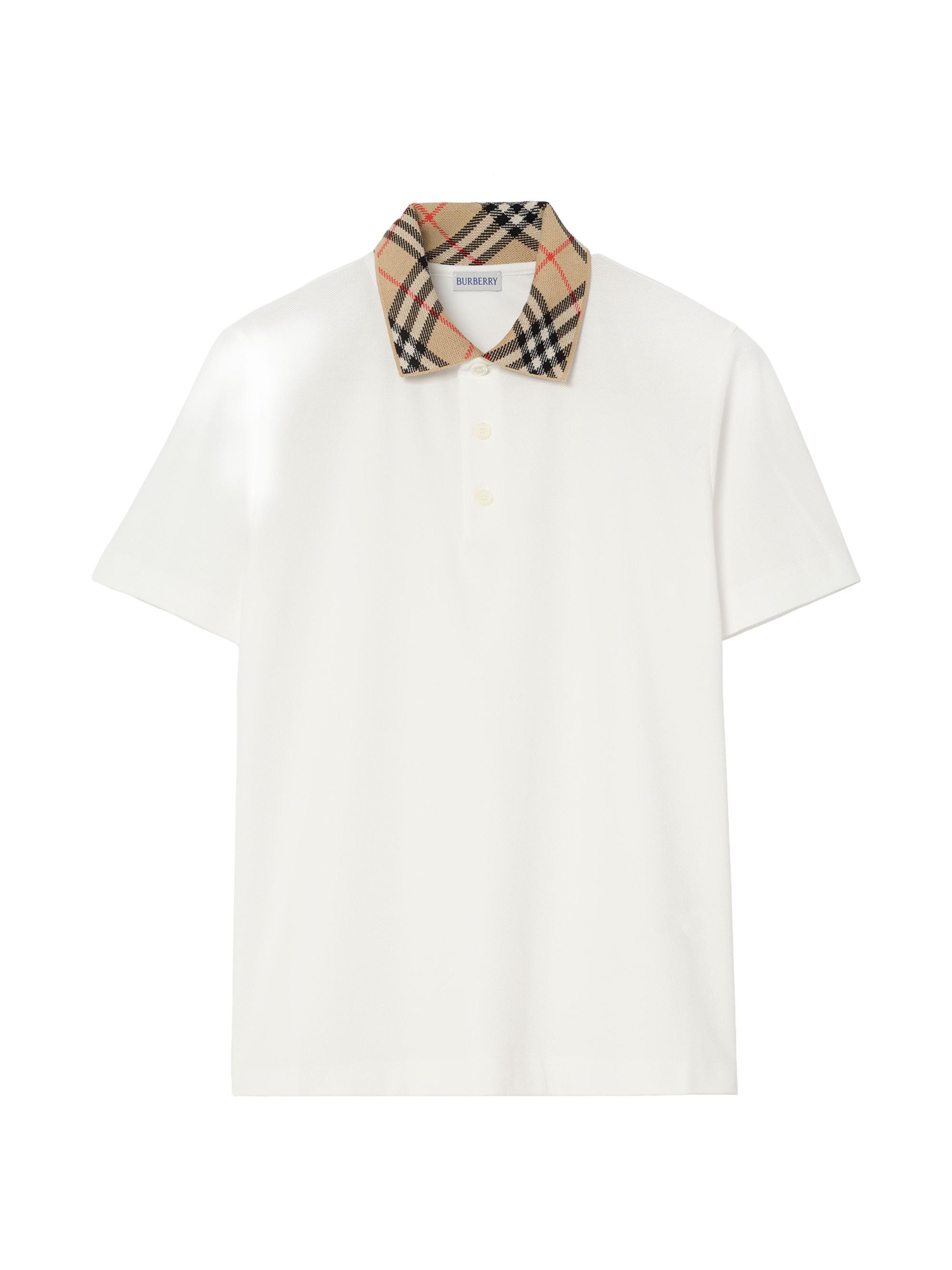 Burberry Men's Evan Check-Collar Cotton Polo Shirt - Chalk