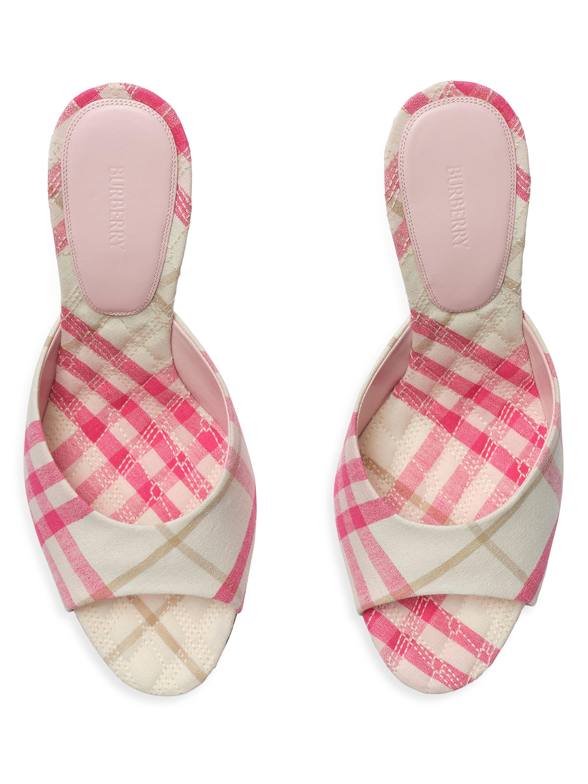 Burberry 90MM Check Linen Mules | Saks Fifth Avenue