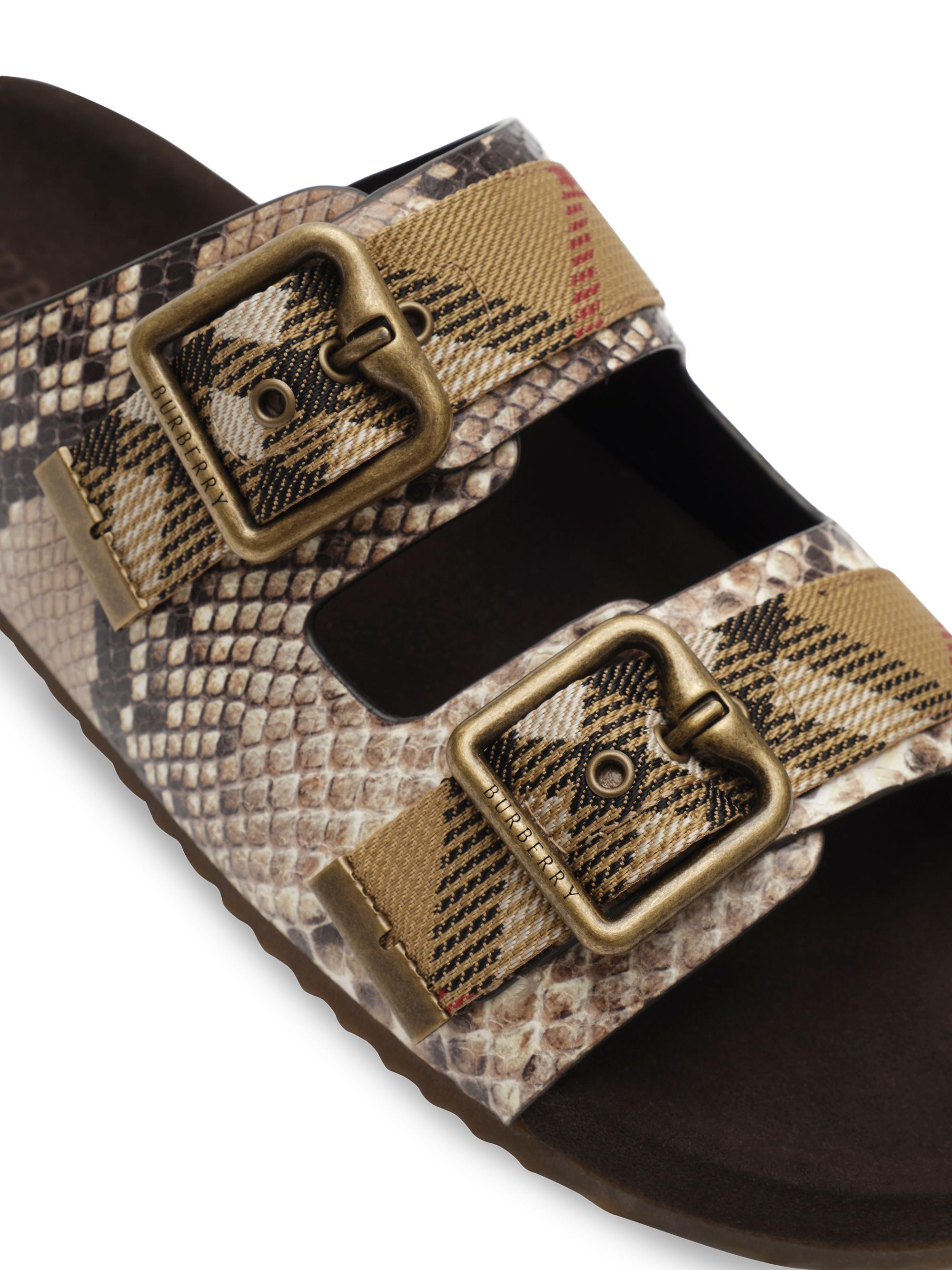Burberry Urchin Checked Snakeskin-Embossed Sandals | Saks Fifth Avenue