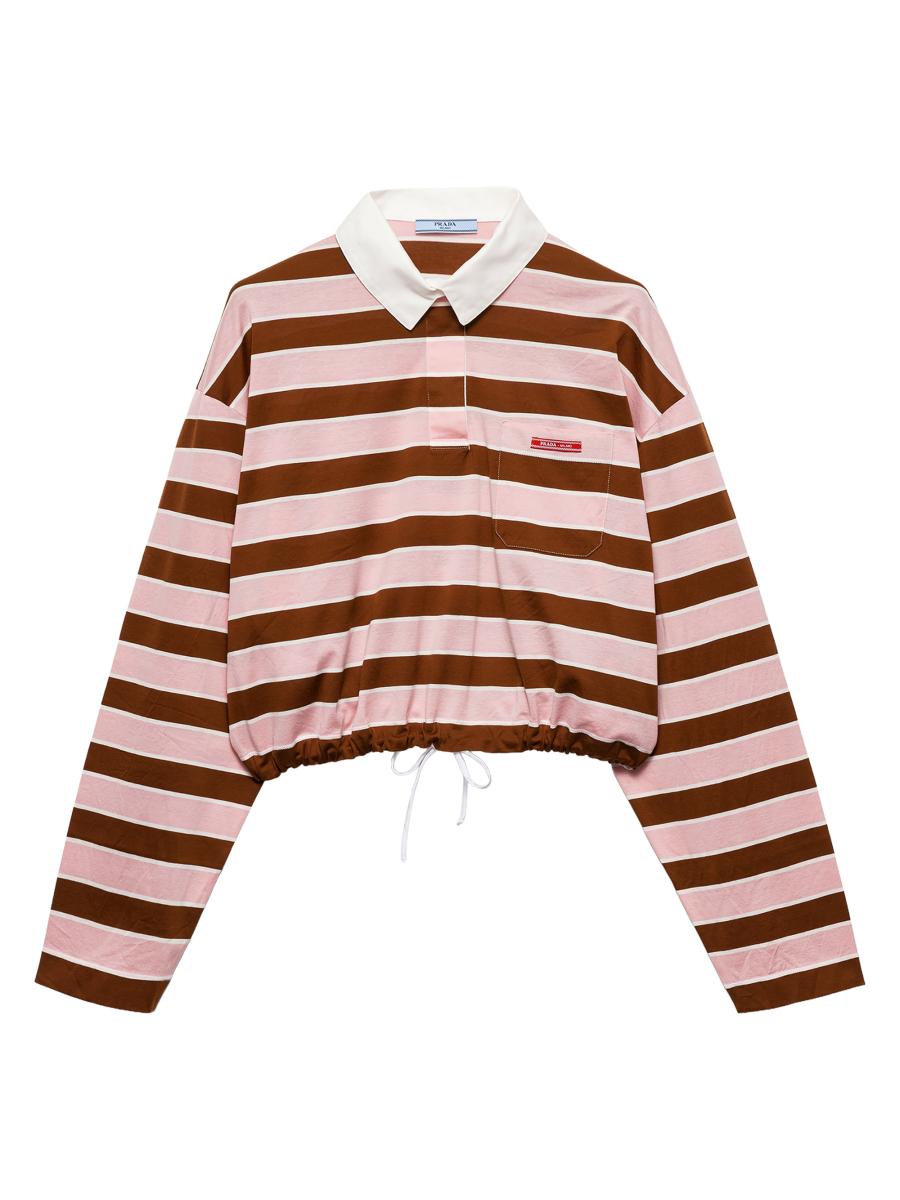 Prada Long-Sleeved Bayadere Print Lisle Cotton T-Shirt | Saks