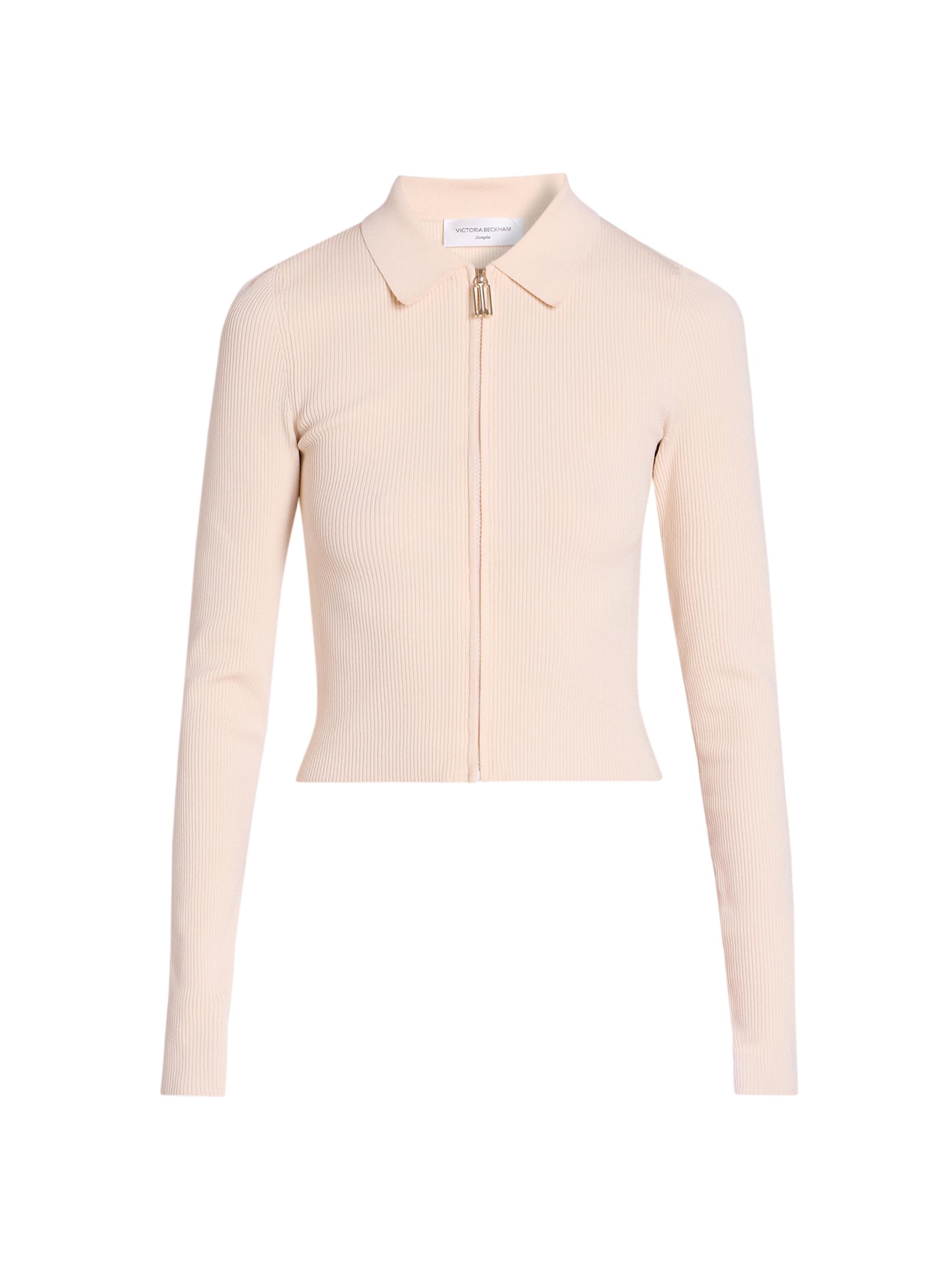 Victoria Beckham Women's Zipped Polo Sweater Top - Sandstone