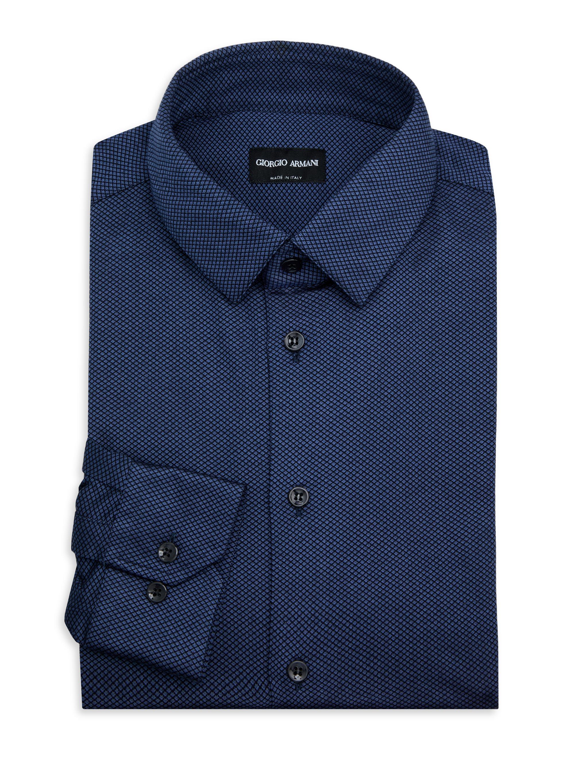 Giorgio Armani Men's Birdseye Cotton-Nylon Shirt - Navy Peony