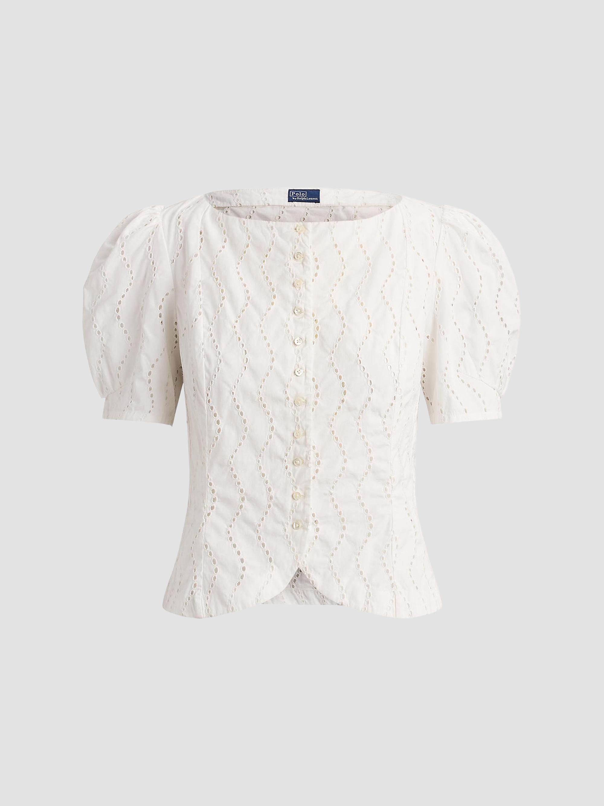 Polo Ralph Lauren Women's Cotton Eyelet Puff-Sleeve Top - White | Thumbnail 5