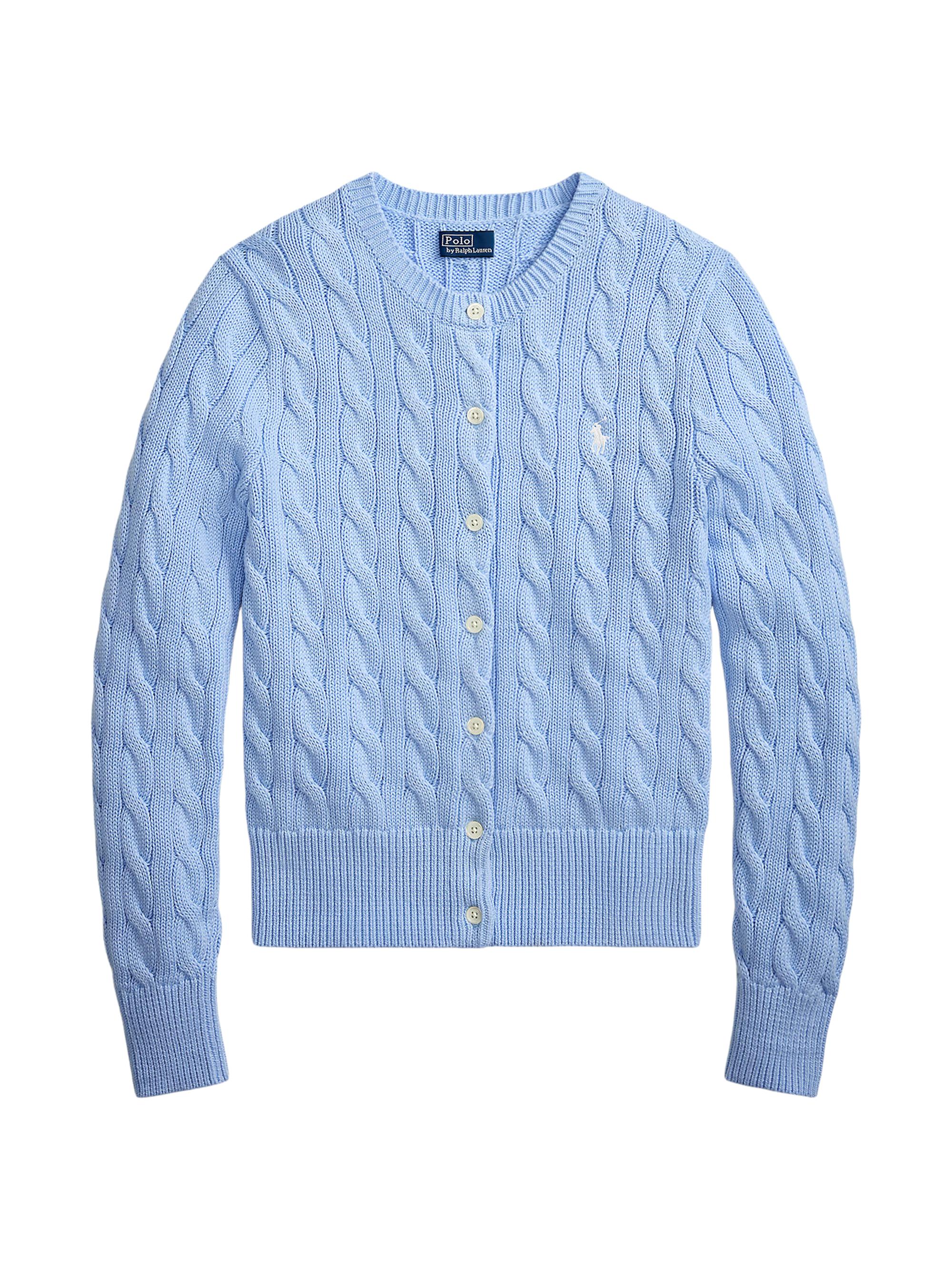 Polo Ralph Lauren Women's Logo Cable-Knit Cotton Cardigan - Baby Blue
