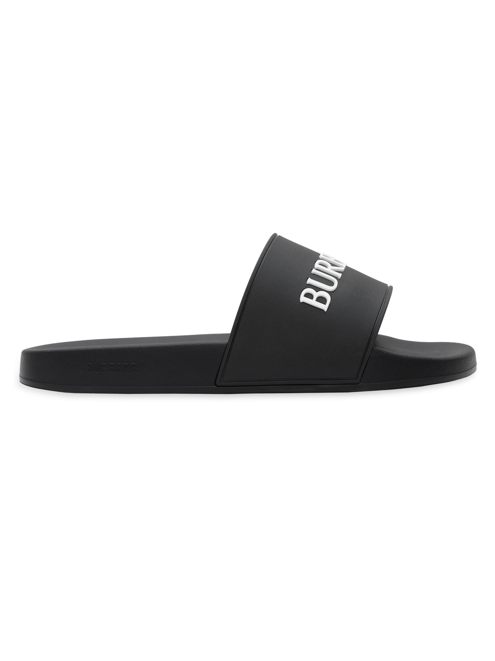 Burberry Men's Furley Logo Slide Sandals - Black White
