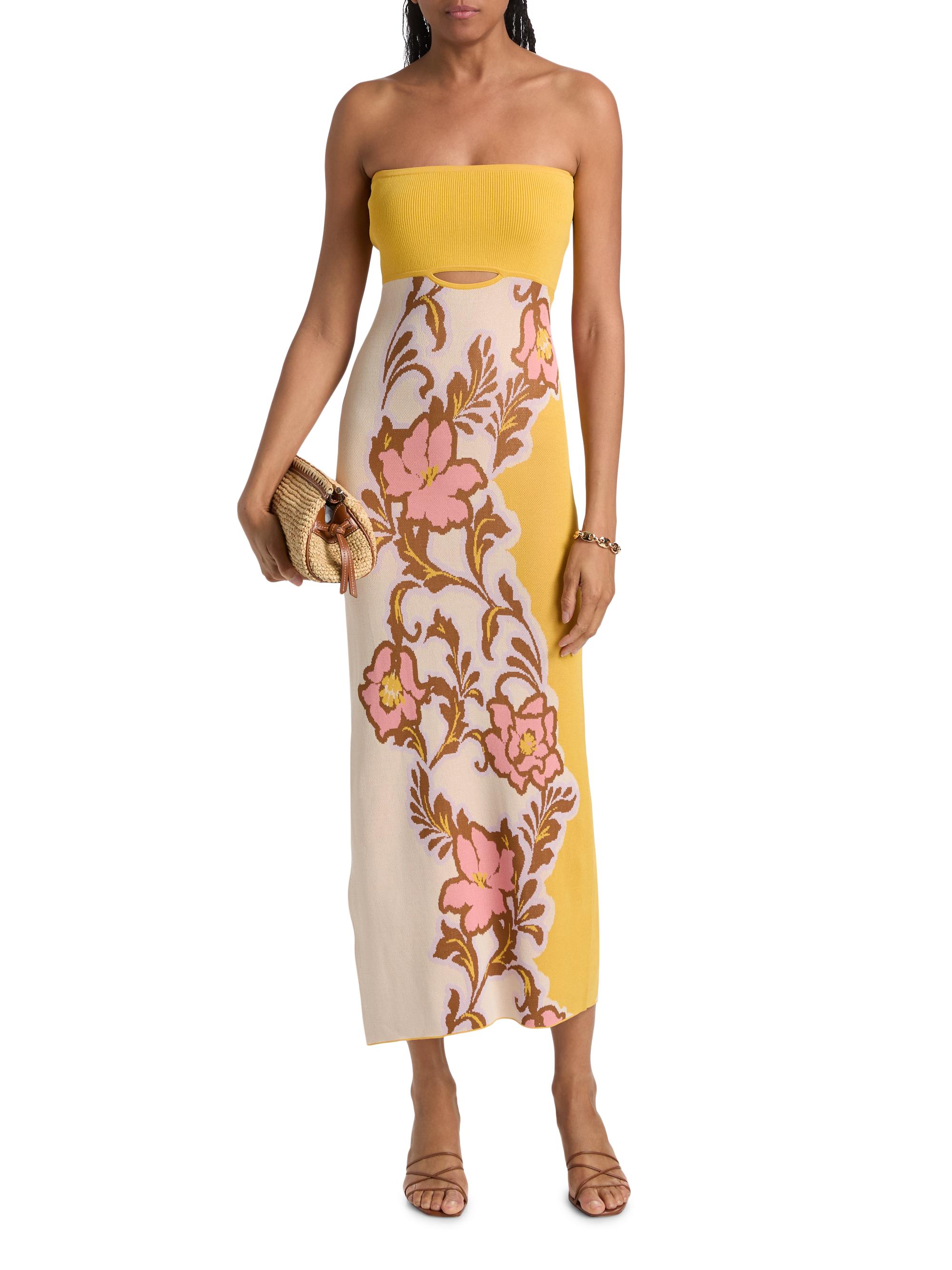Misa Los Angeles Women's Fletcher Colorblocked Floral Strapless Midi-Dress - Plumeria Wave Knit | Thumbnail 3