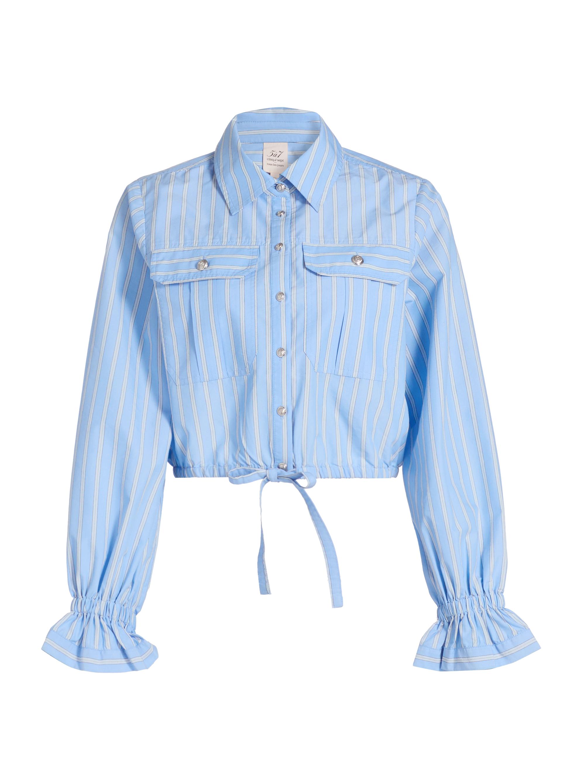 Cinq à Sept Women's Prezley Lili-Striped Tie-Waist Crop Shirt - Blue Multi