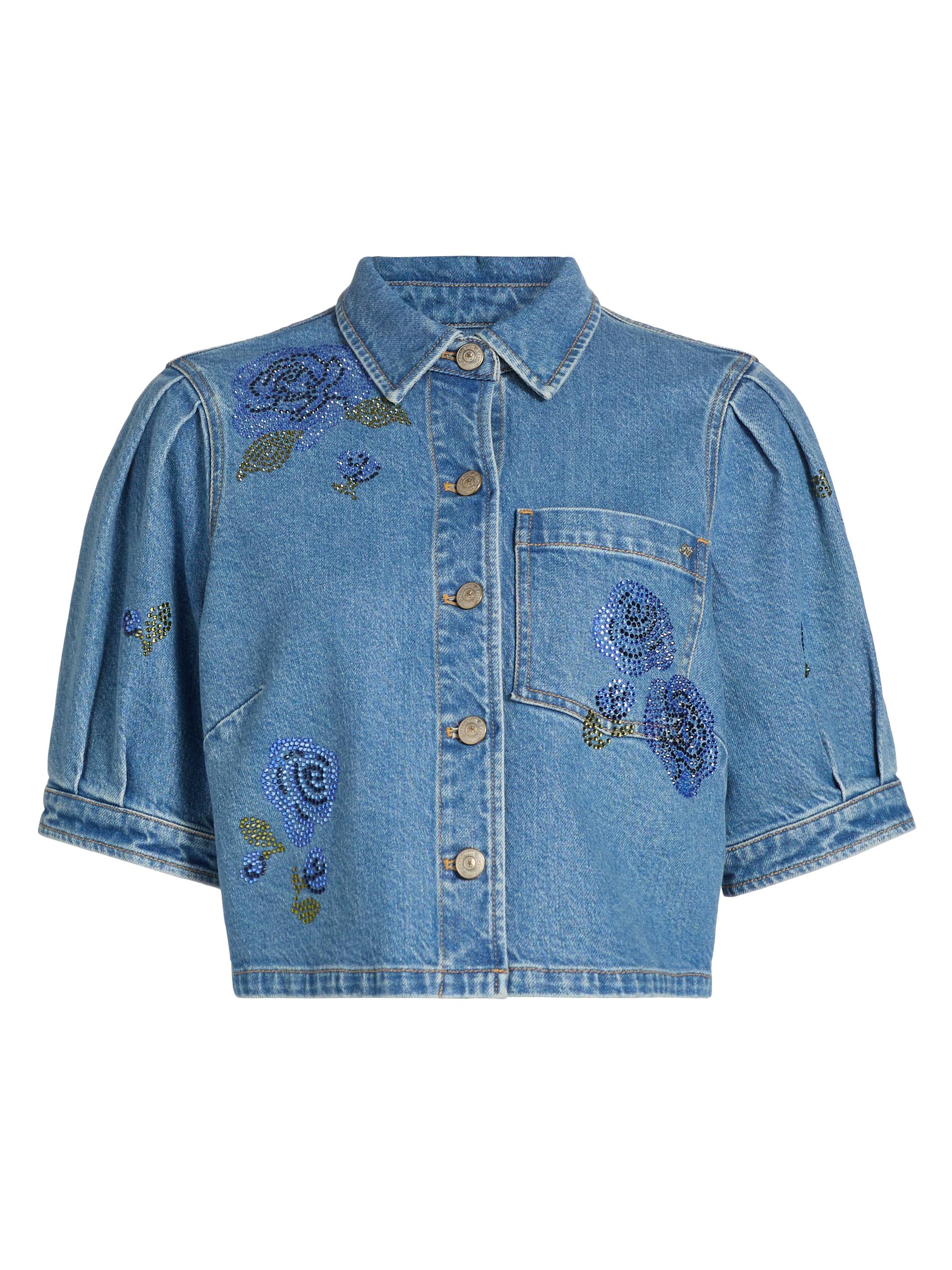 Cinq à Sept Women's Halsie Crystal Rose Denim Top - Horizon Multi