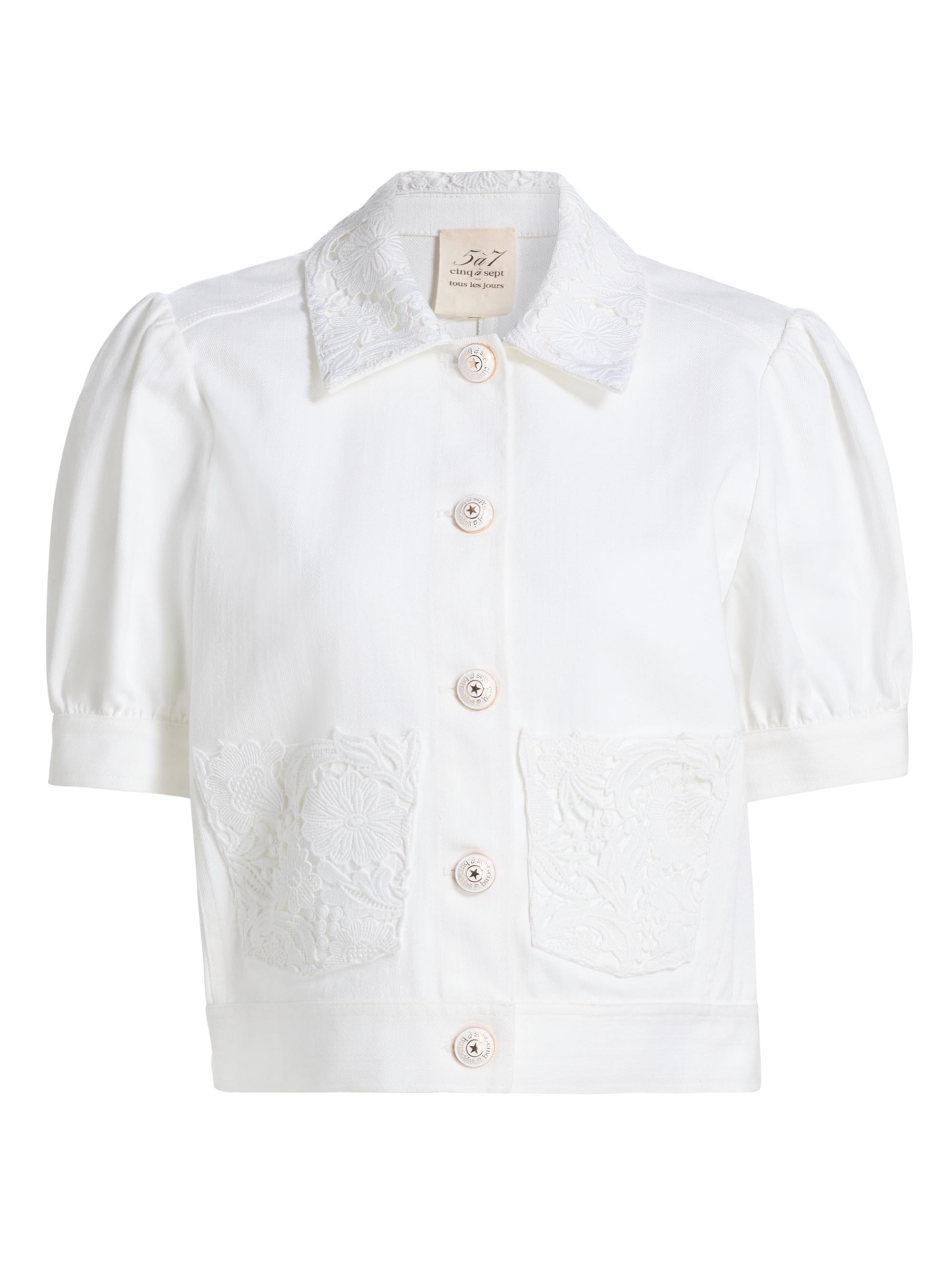Cinq à Sept Women's Ivana Denim Lace Trim Short-Sleeve Jacket - White