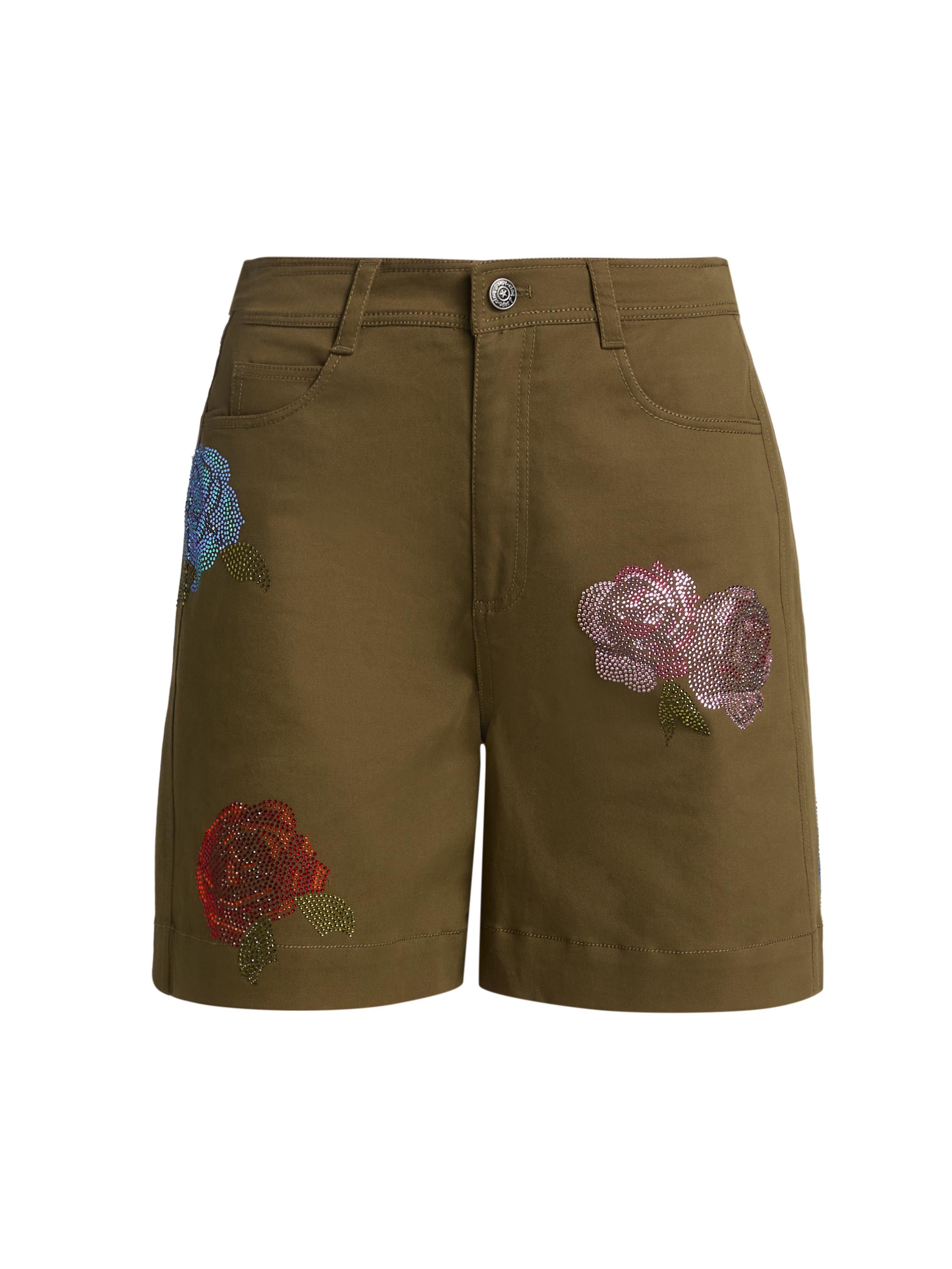 Cinq à Sept Women's Betsy Heatset Roses Bermuda Shorts - Dark Olive Multi
