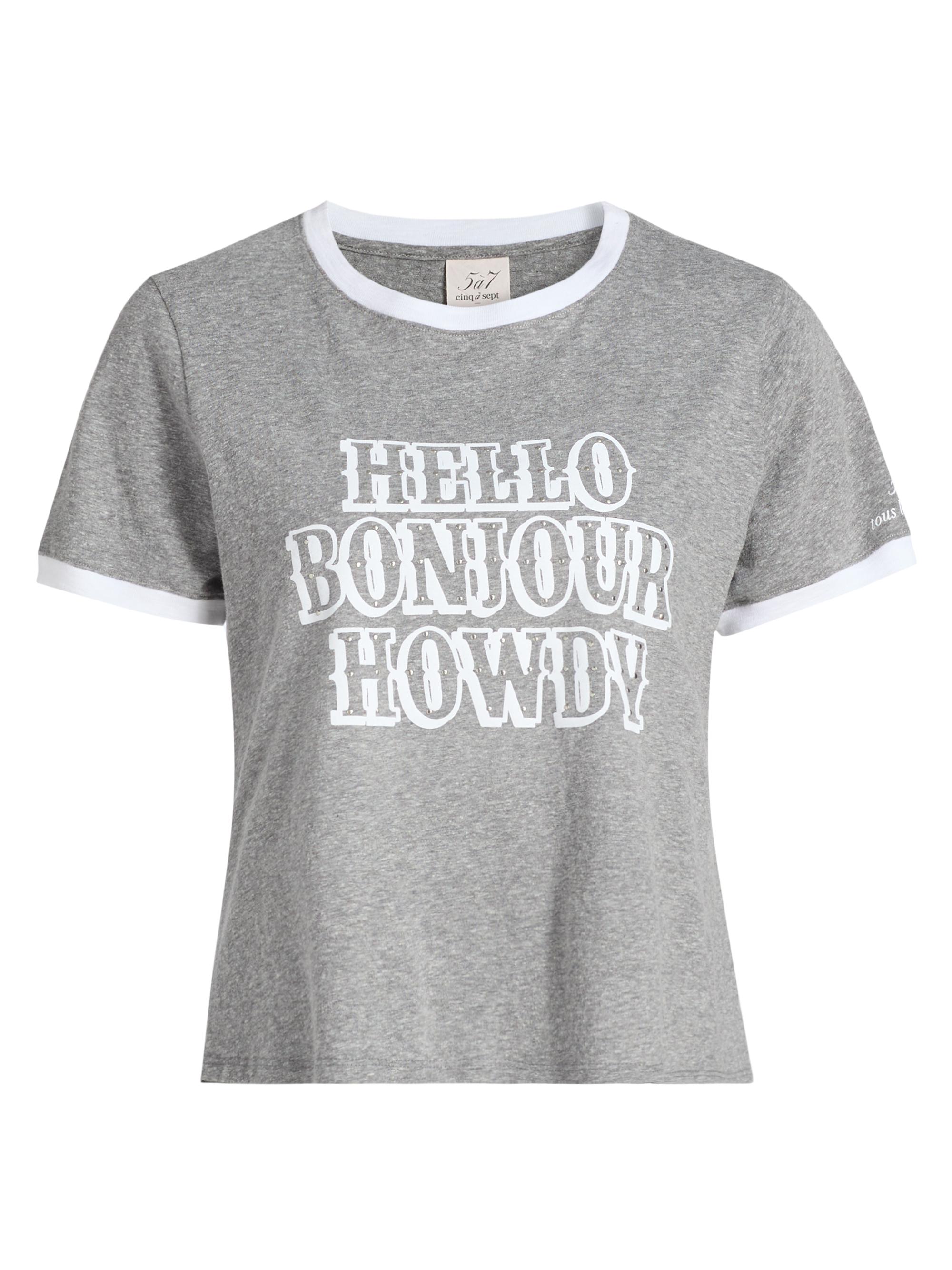 Cinq à Sept Women's Studded Hello Bonjour Howdy Shrunken T-Shirt - Charcoal Heather Grey Multi