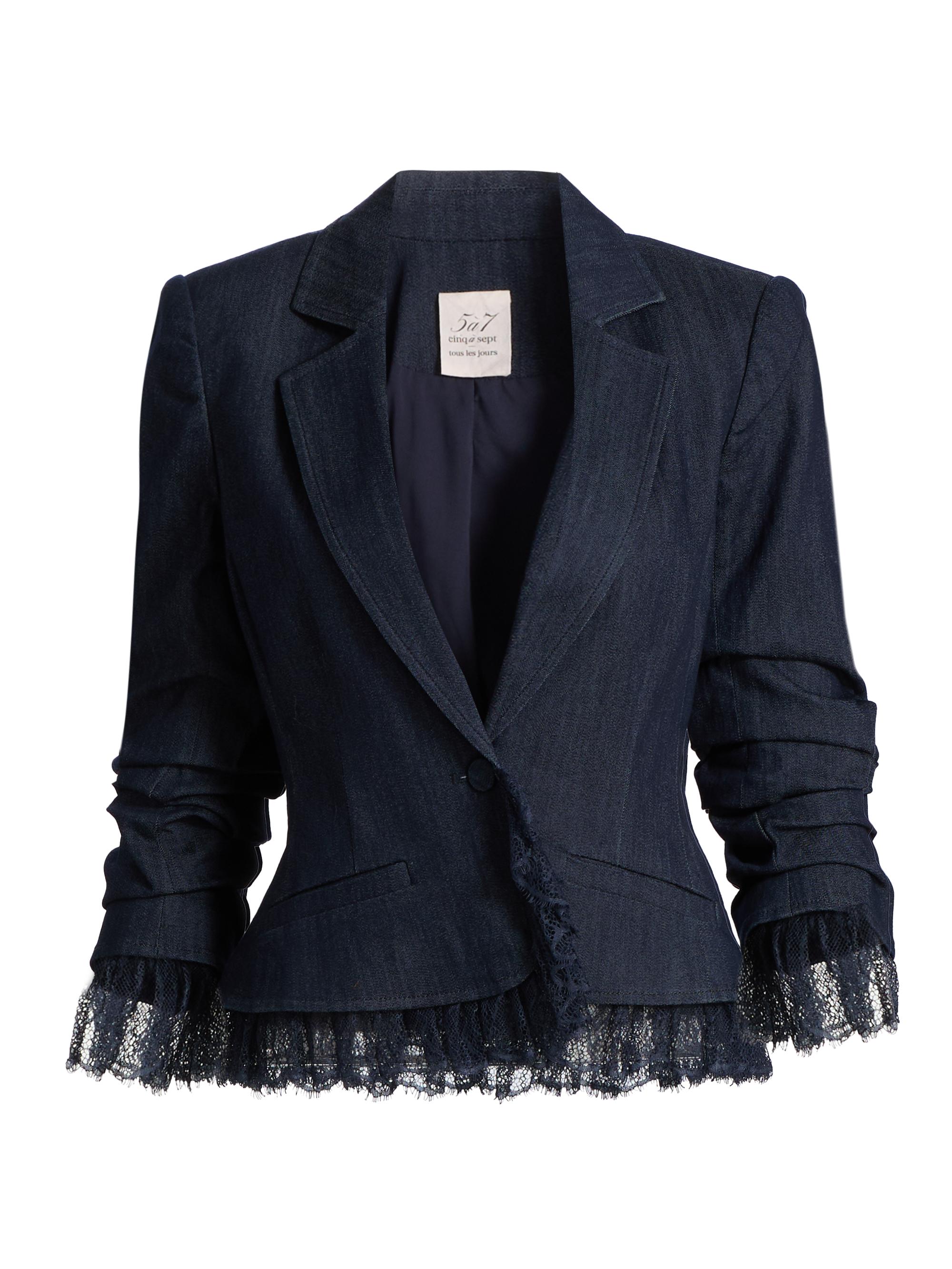 Cinq à Sept Women's Roxie Lace-Trim Denim Jacket - Indigo