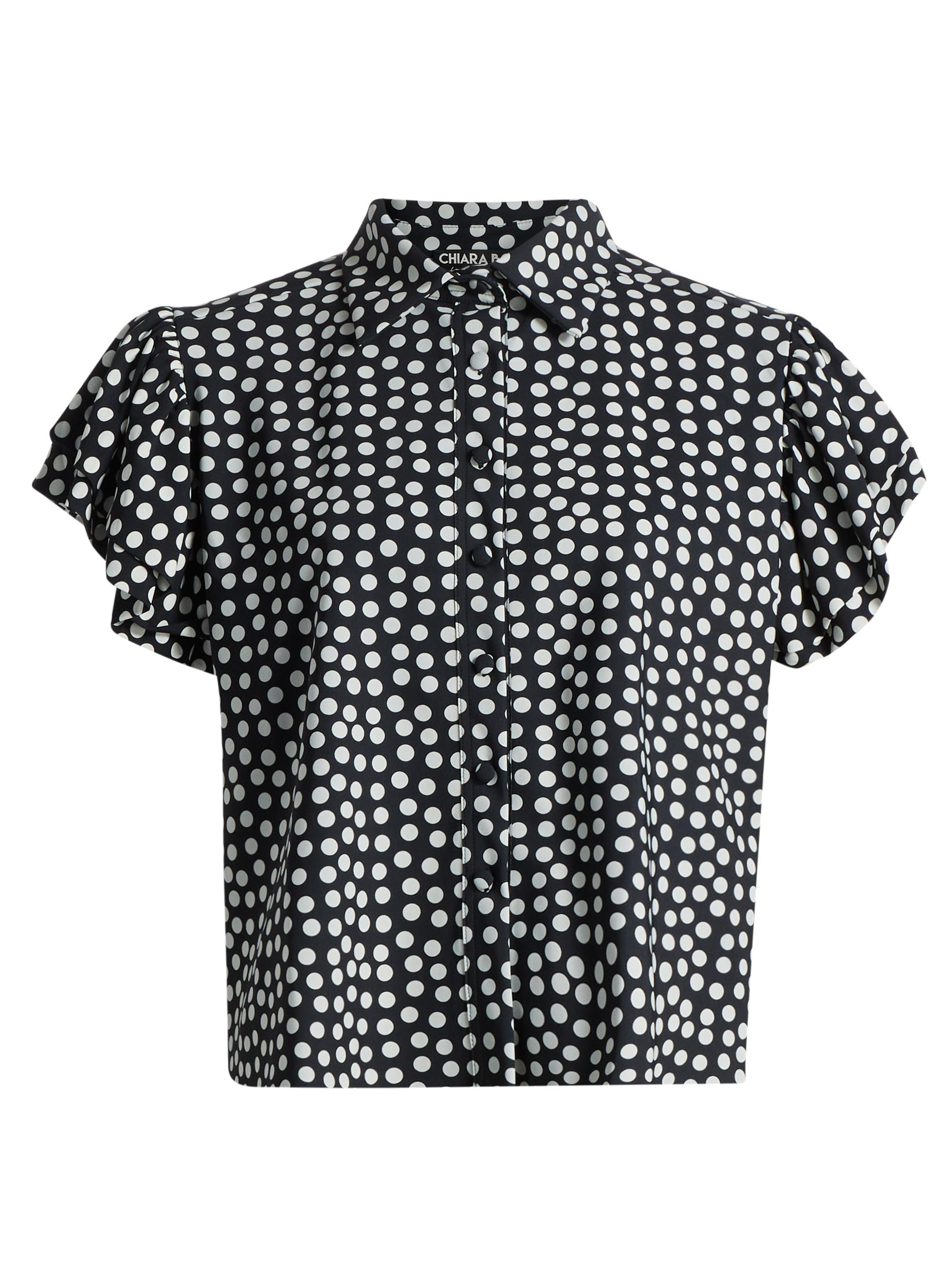 Chiara Boni La Petite Robe Women's Jin Polka Dot Flutter Sleeve Top - Bette Small Black