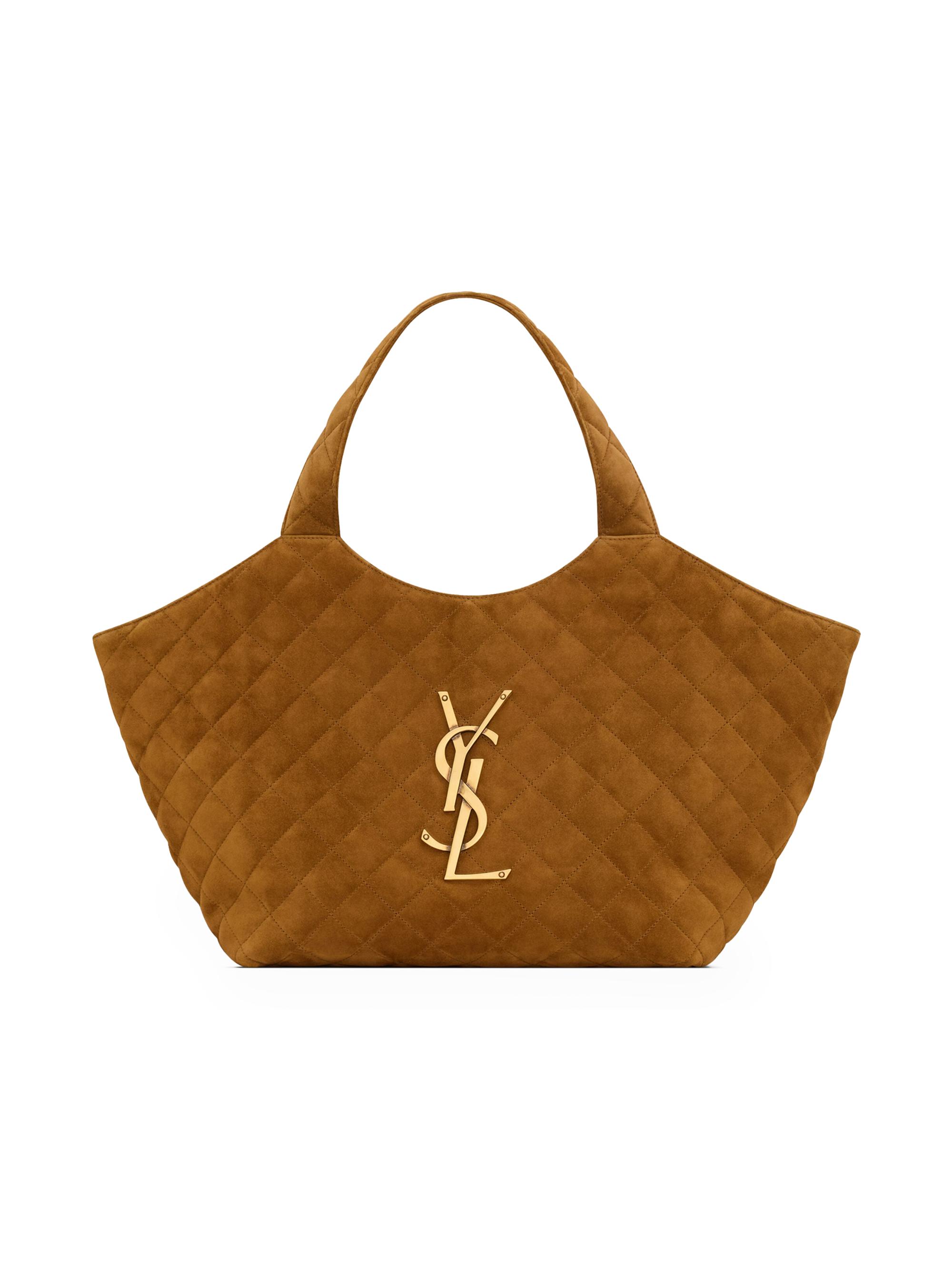 Saint Laurent Women's Icare  in Quilted Suede Tote Bag - Caramel Cognac