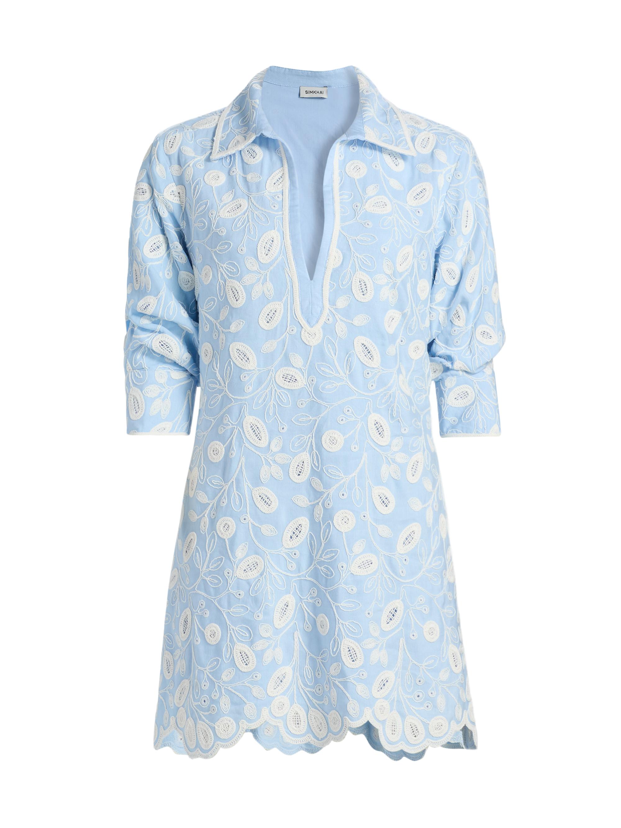 SIMKHAI Women's Freya Embroidered Linen-Blend Minidress - Tidepool Multi