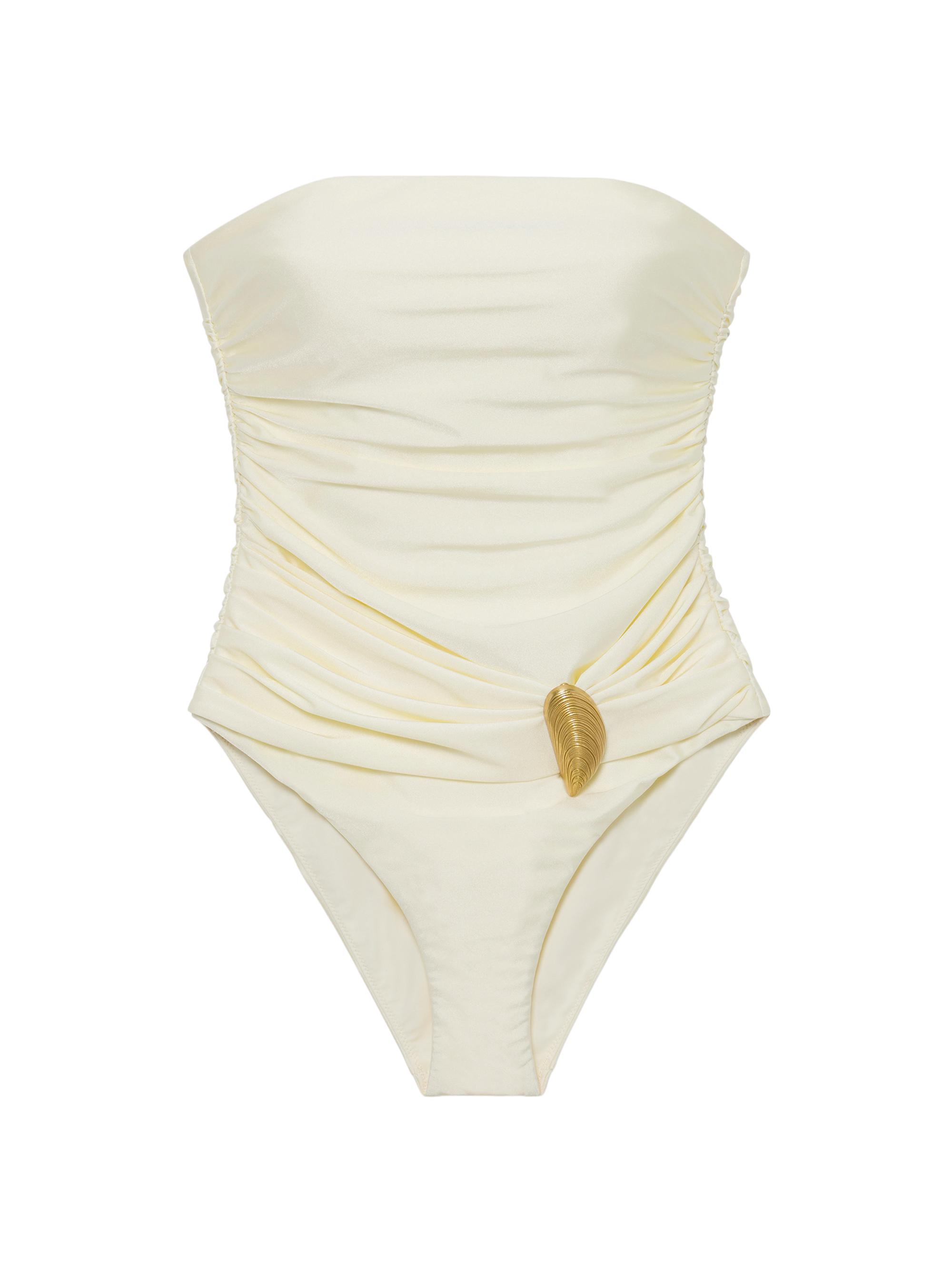 SIMKHAI Women's Lorena Shell Strapless One-Piece Swimsuit - Porcelain