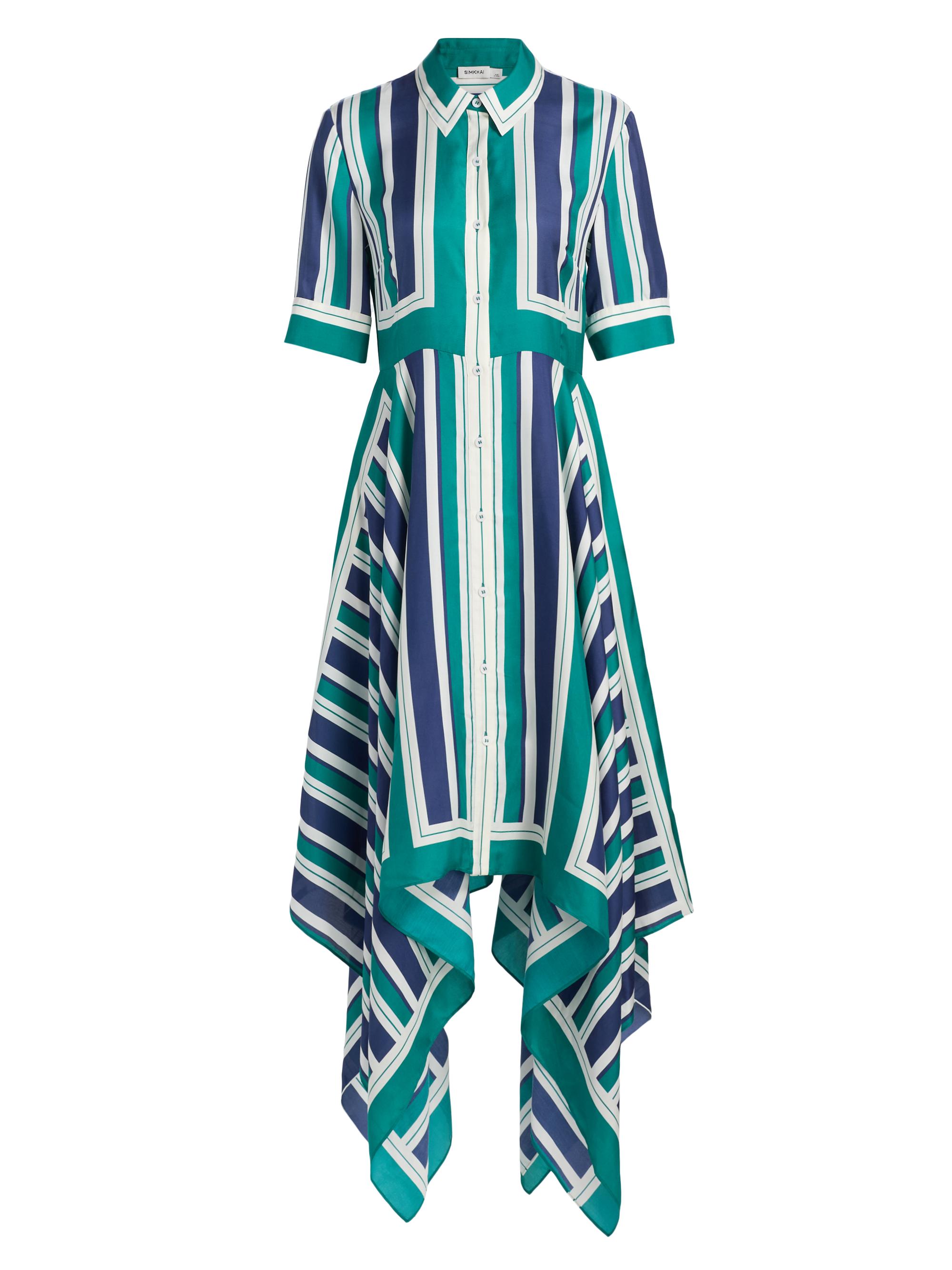 SIMKHAI Women's Abrielle Striped Handkerchief Midi-Shirtdress - Kelly Green