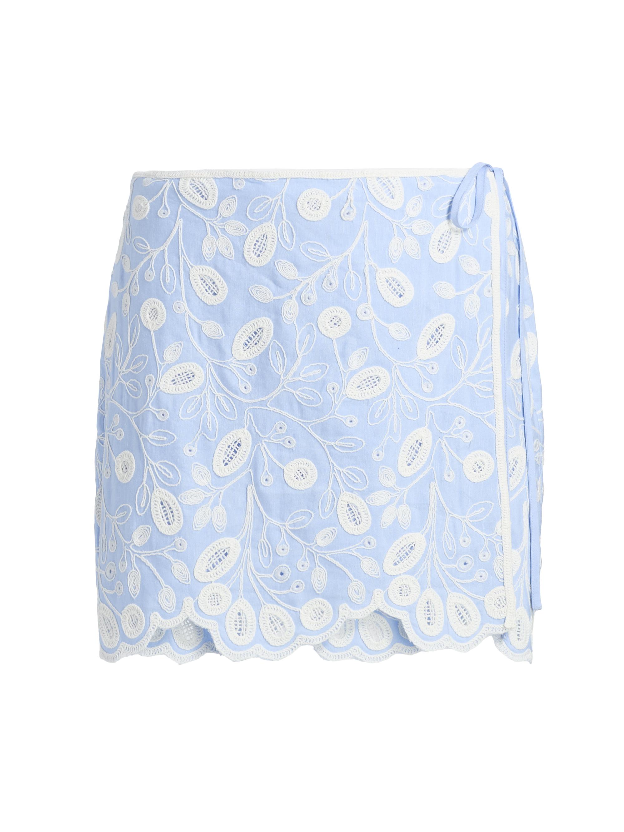 SIMKHAI Women's Delaney Embroidered Linen-Blend Miniskirt - Tidepool Multi