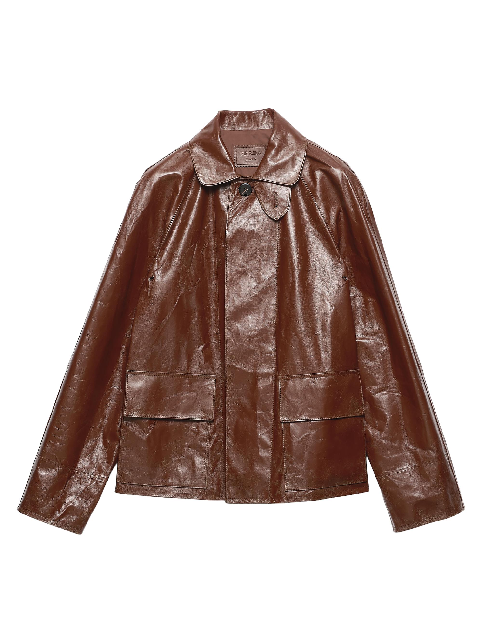 Prada Men's Vintage-Look Leather Blouson Jacket - Brown
