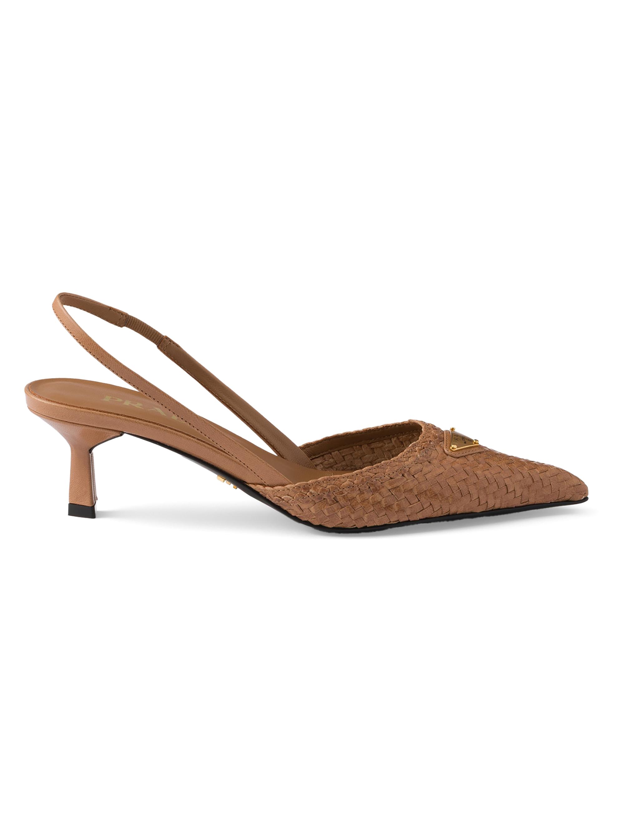 Prada Women's Woven Leather Slingback Pumps - Beige Khaki