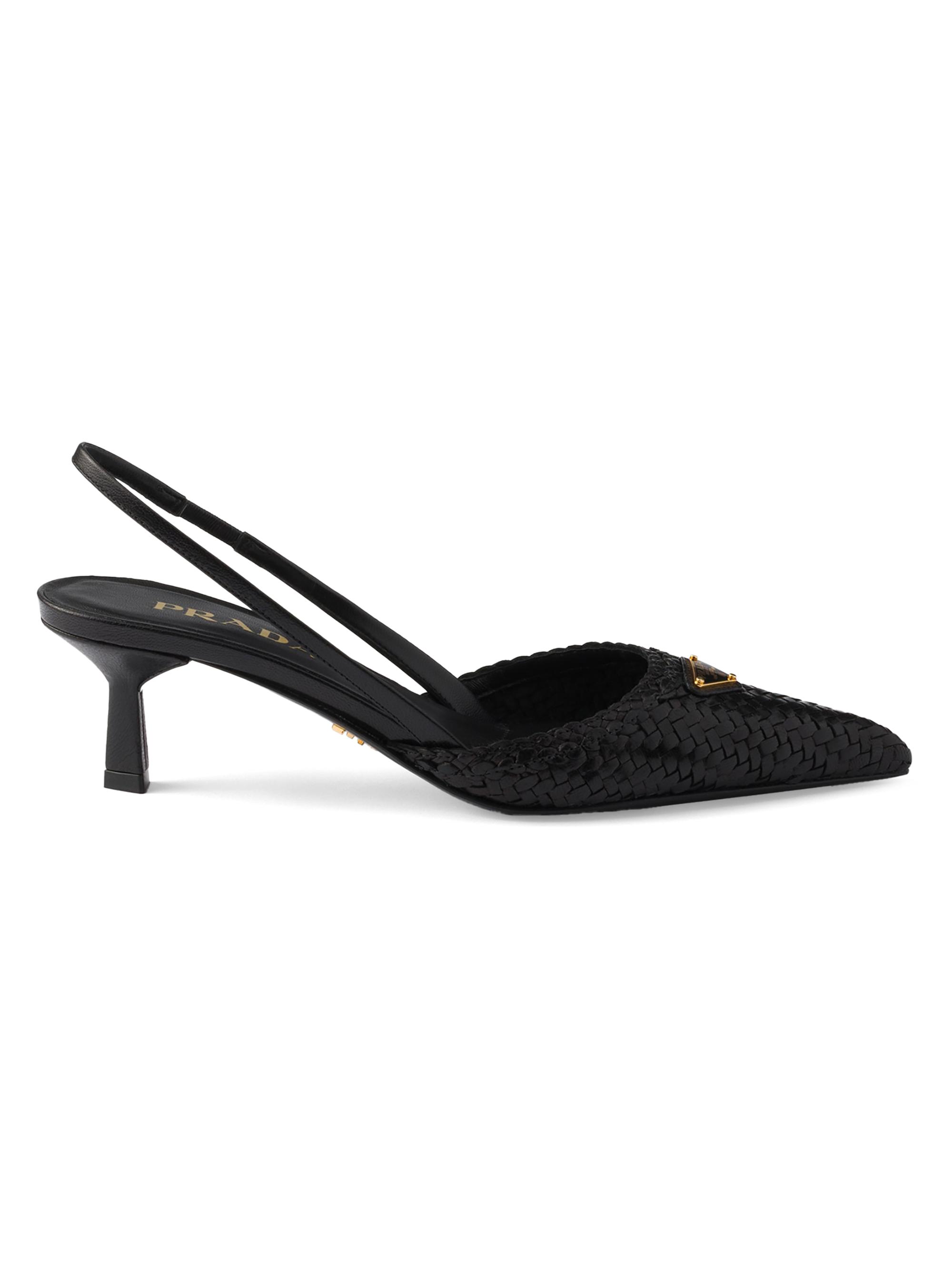 Prada Women's Woven Leather Slingback Pumps - Black