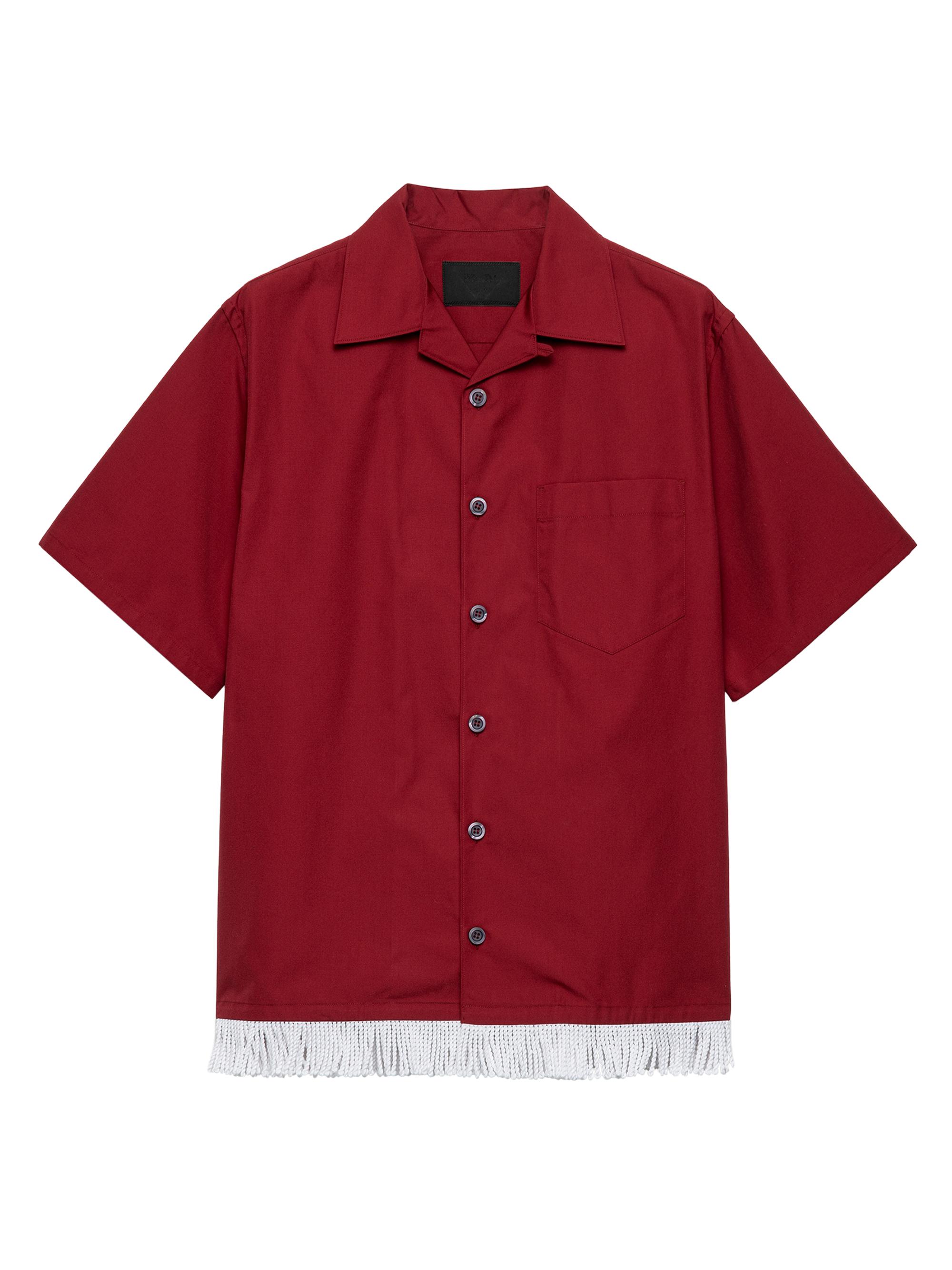 Prada Men's Cotton Blend Fringed Bowling Shirt - Red