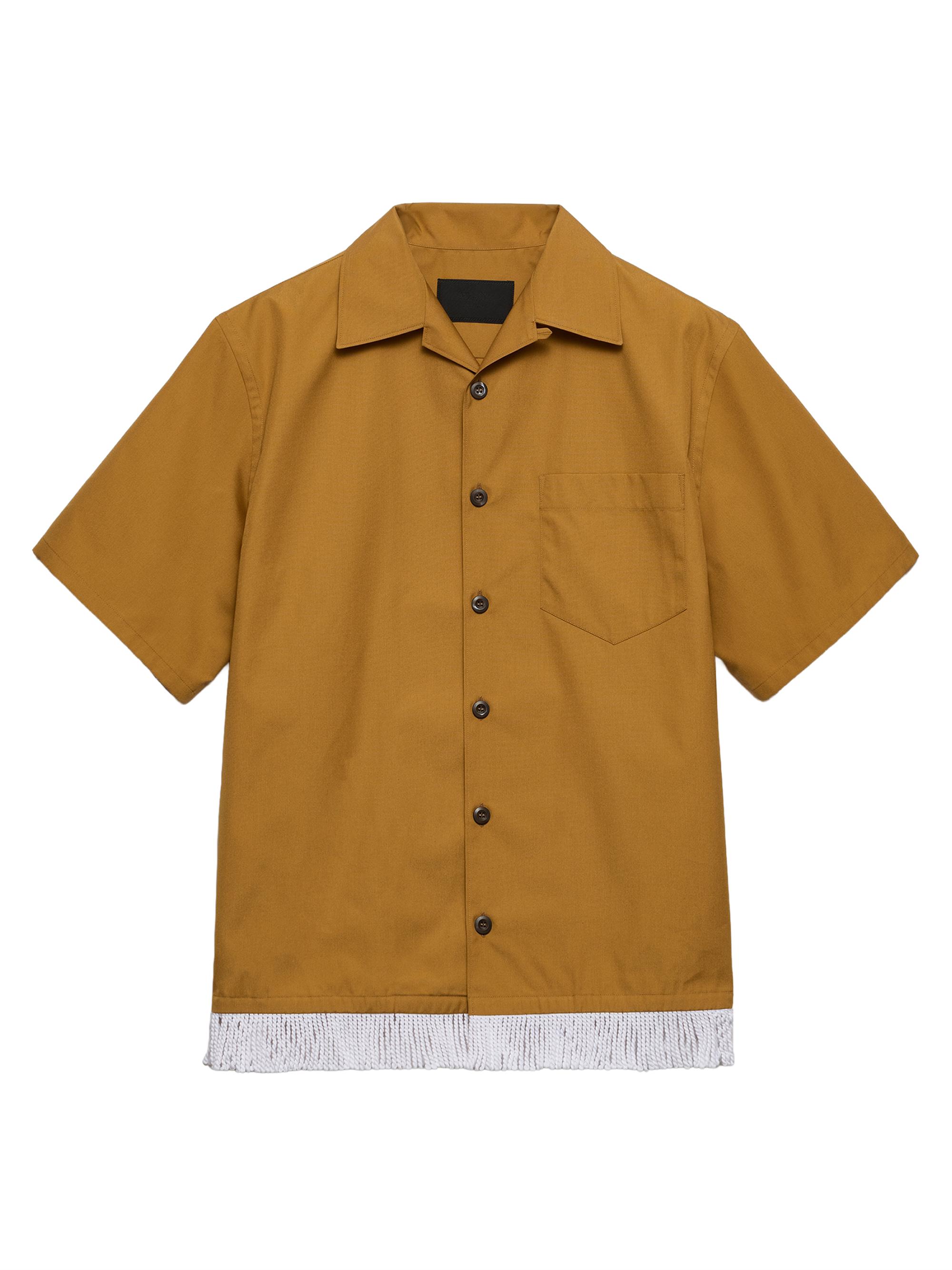 Prada Men's Cotton Blend Fringed Bowling Shirt - Yellow