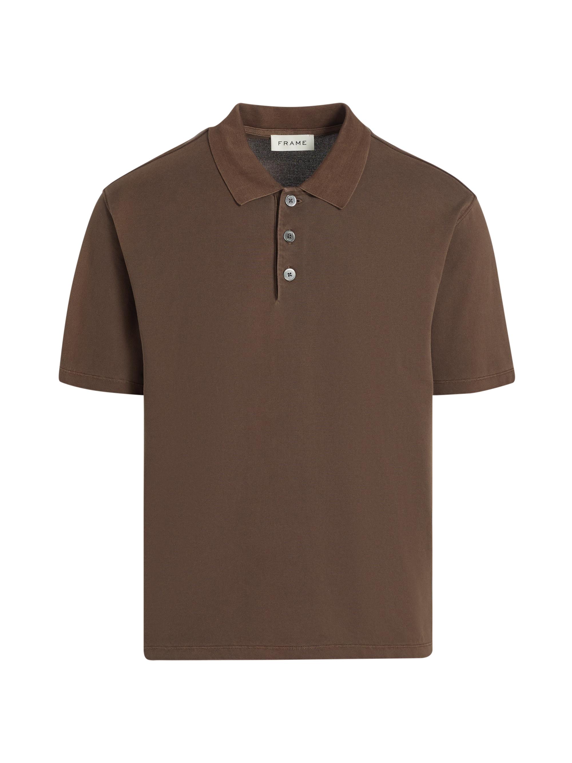 FRAME Men's Washed Light Pique Polo Shirt - Antique Cafe