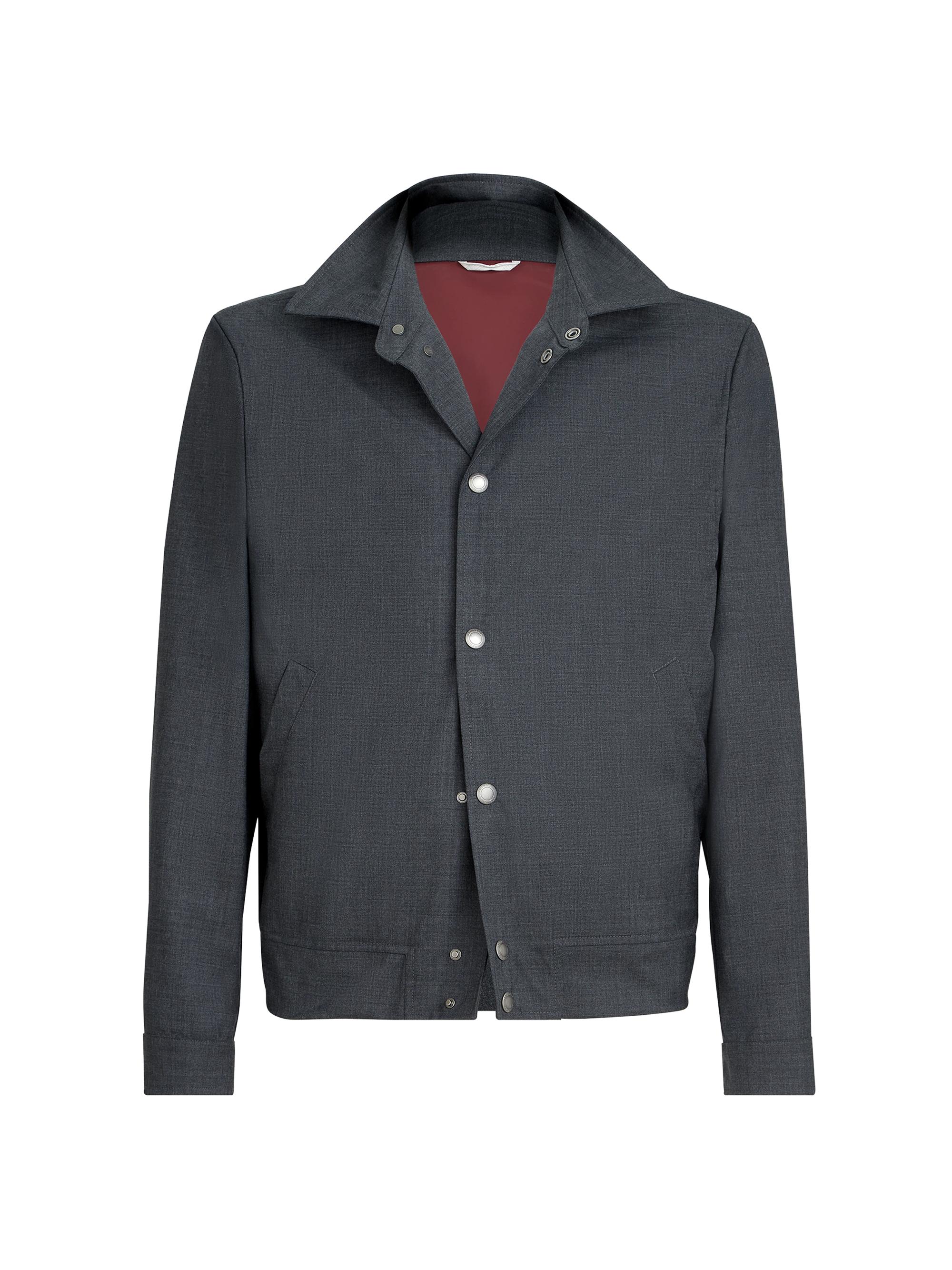 Brunello Cucinelli Men's Bonded Virgin Wool Fresco Outerwear Jacket - Dark Grey