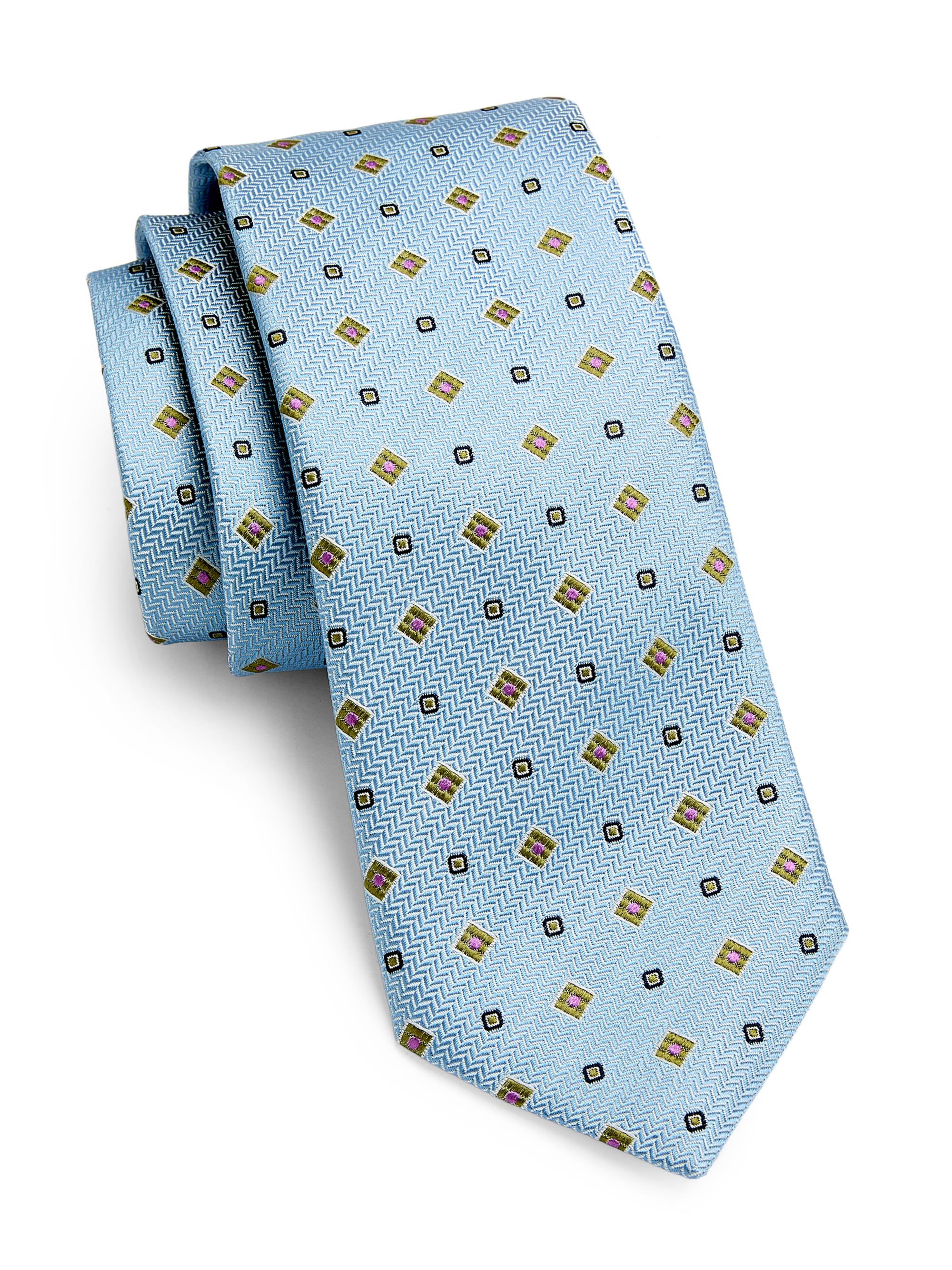 Canali Men's Chevron Medallion Silk Tie - Light Blue