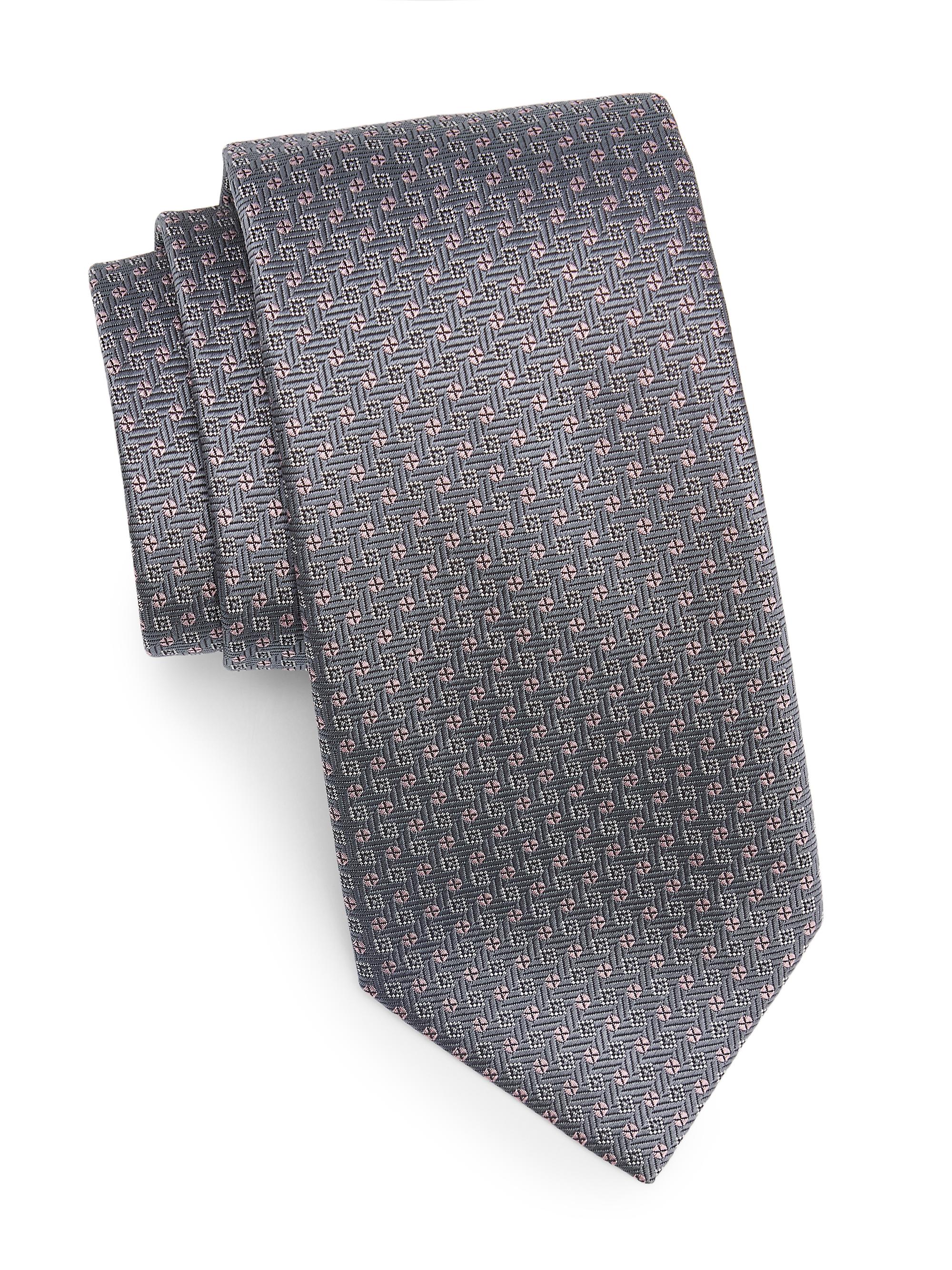 Canali Men's Geometric Silk Tie - Grey