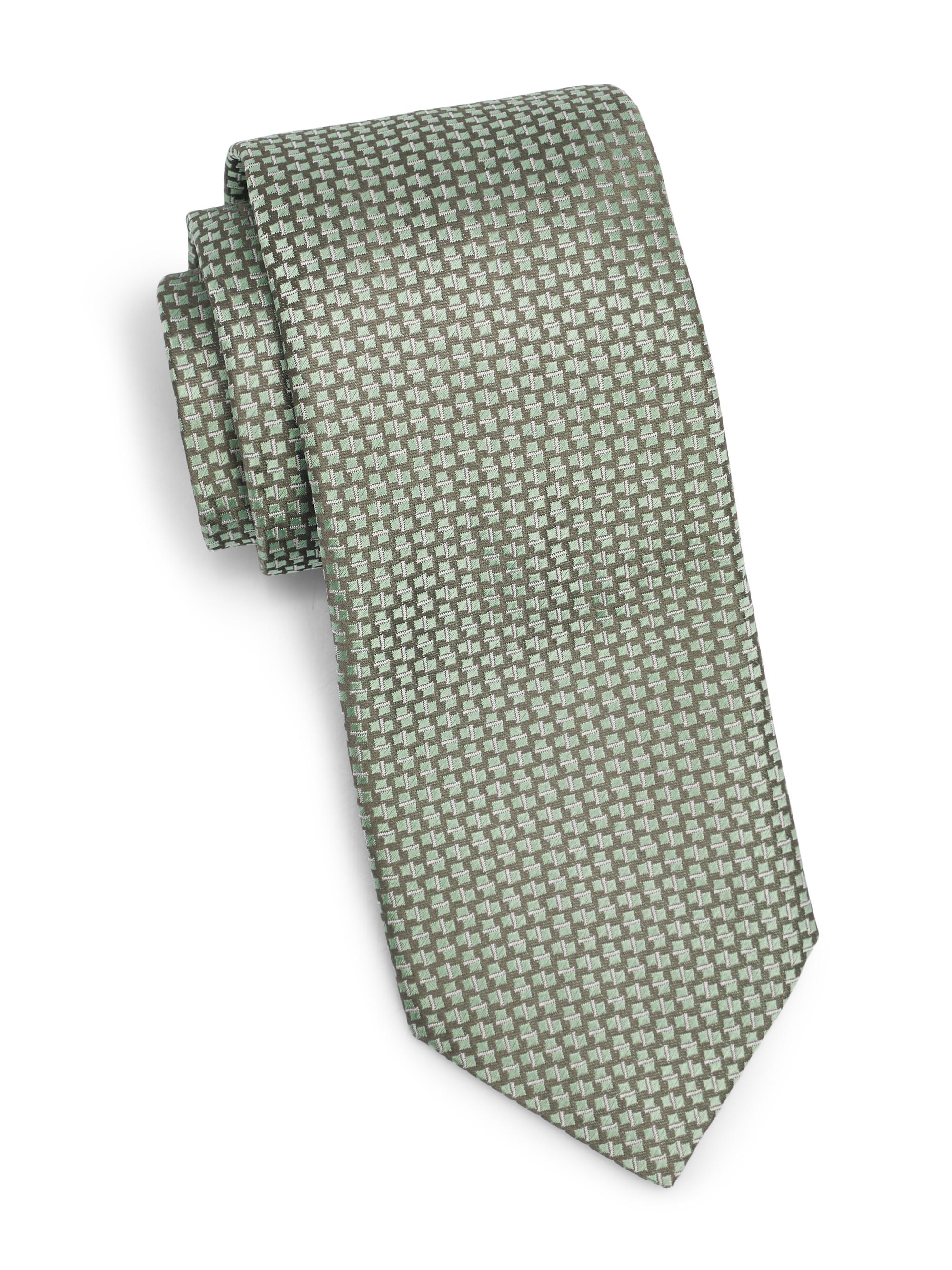 Canali Men's Geometric Woven Silk Tie - Green
