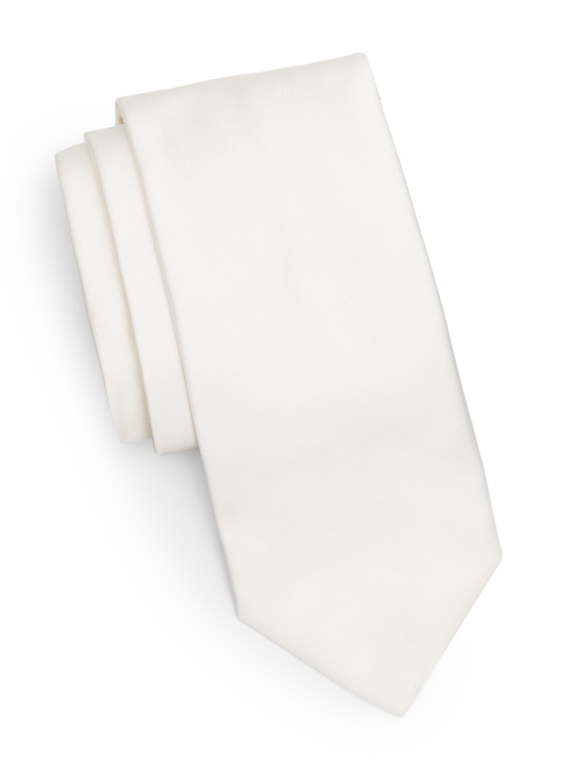 Canali Men's Solid Satin Silk Tie - White