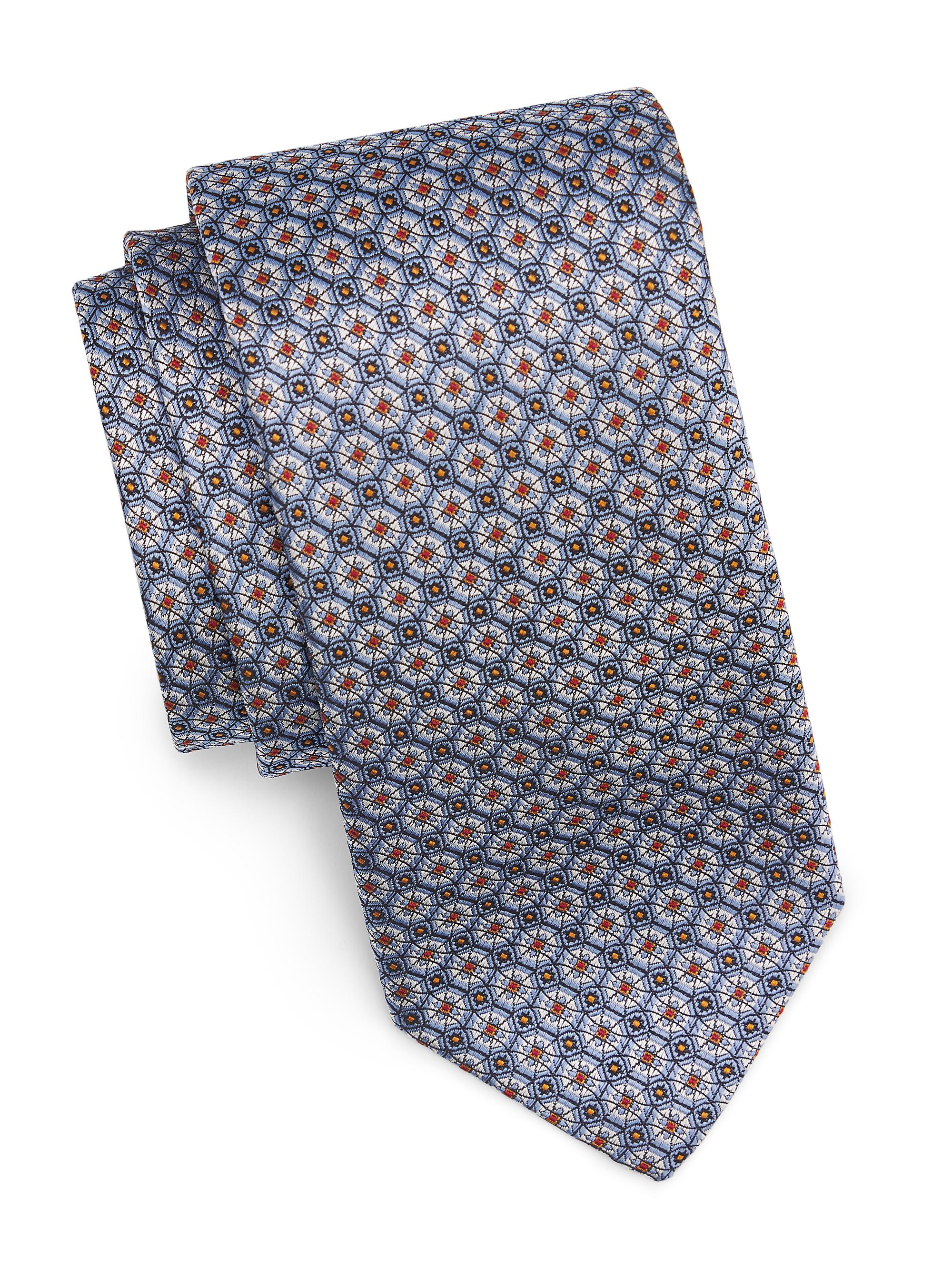 Canali Men's Geometric Woven Silk Tie - Light Blue