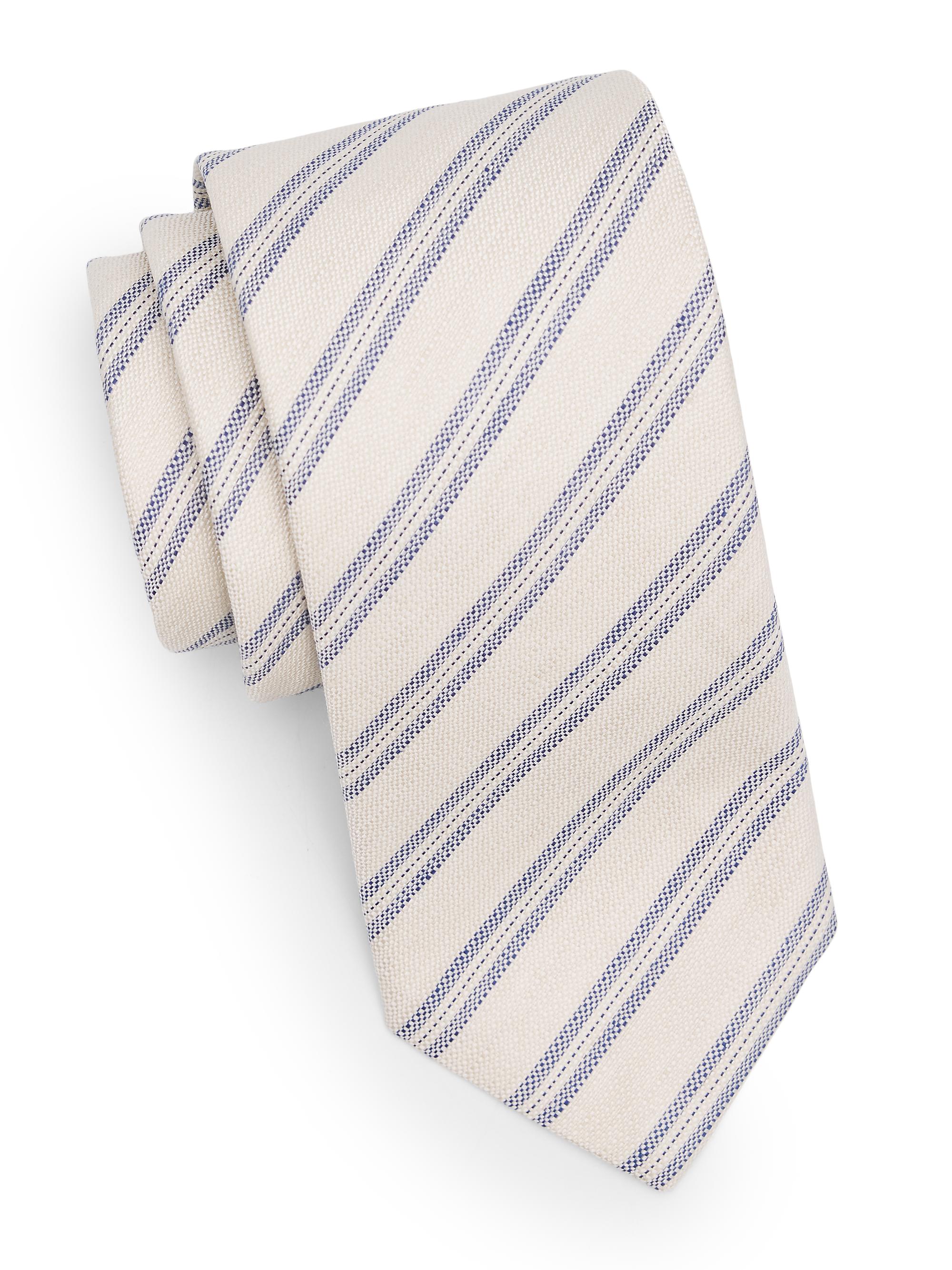 Canali Men's Striped Woven Silk Tie - White With Blue
