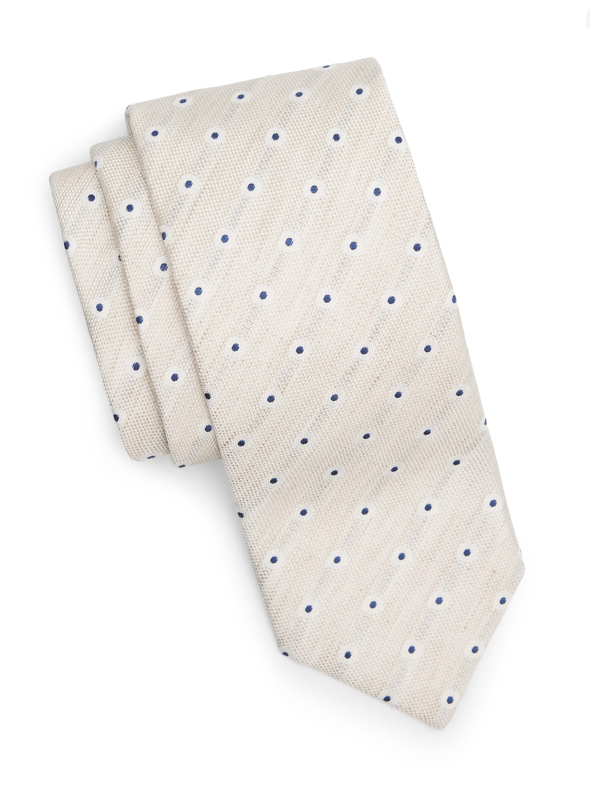 Canali Men's Polka Dot Silk Tie - White With Blue