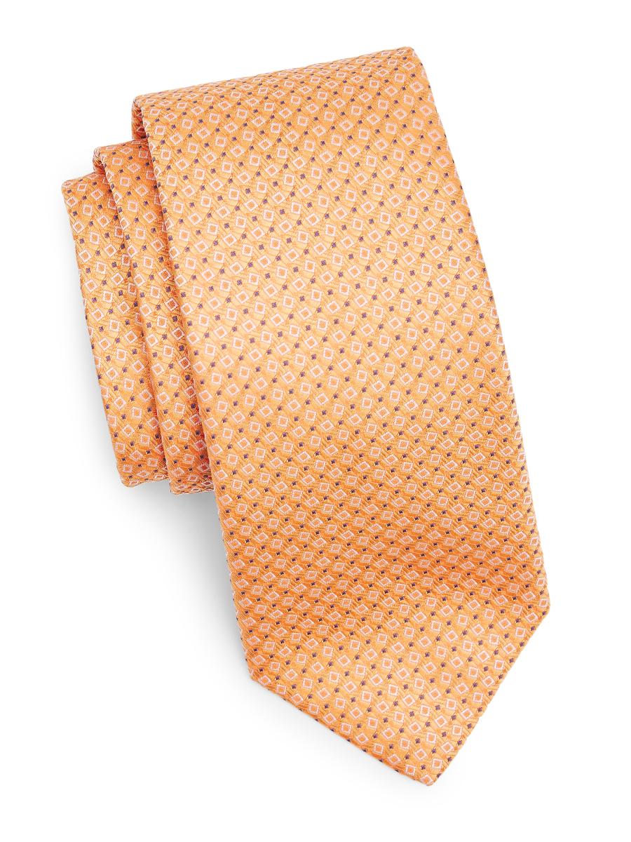 Canali Men's Micro Quadratti Silk Tie In Orange