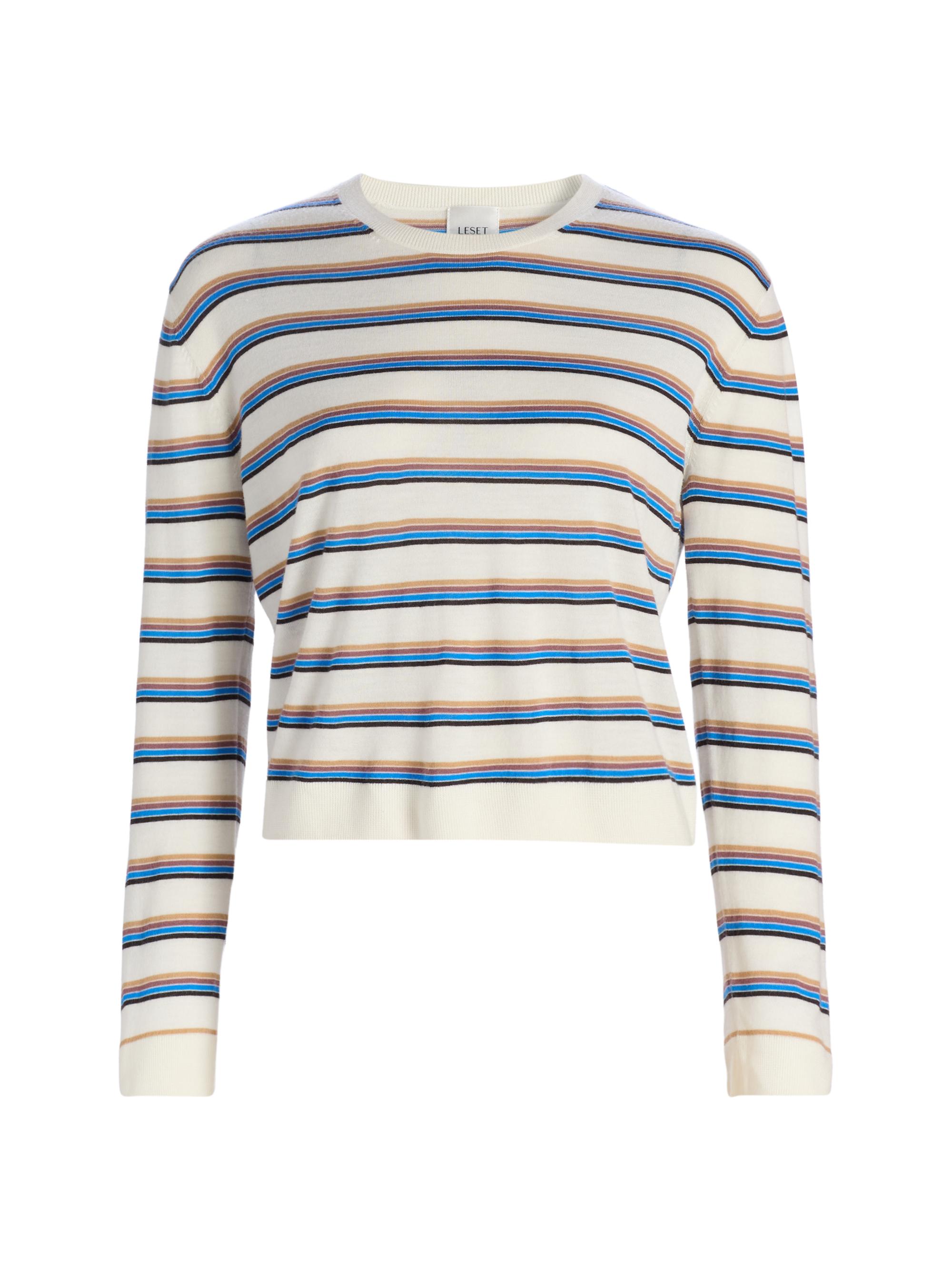 Leset Women's James Striped Merino Wool Sweater - Choco  Blue Stripe
